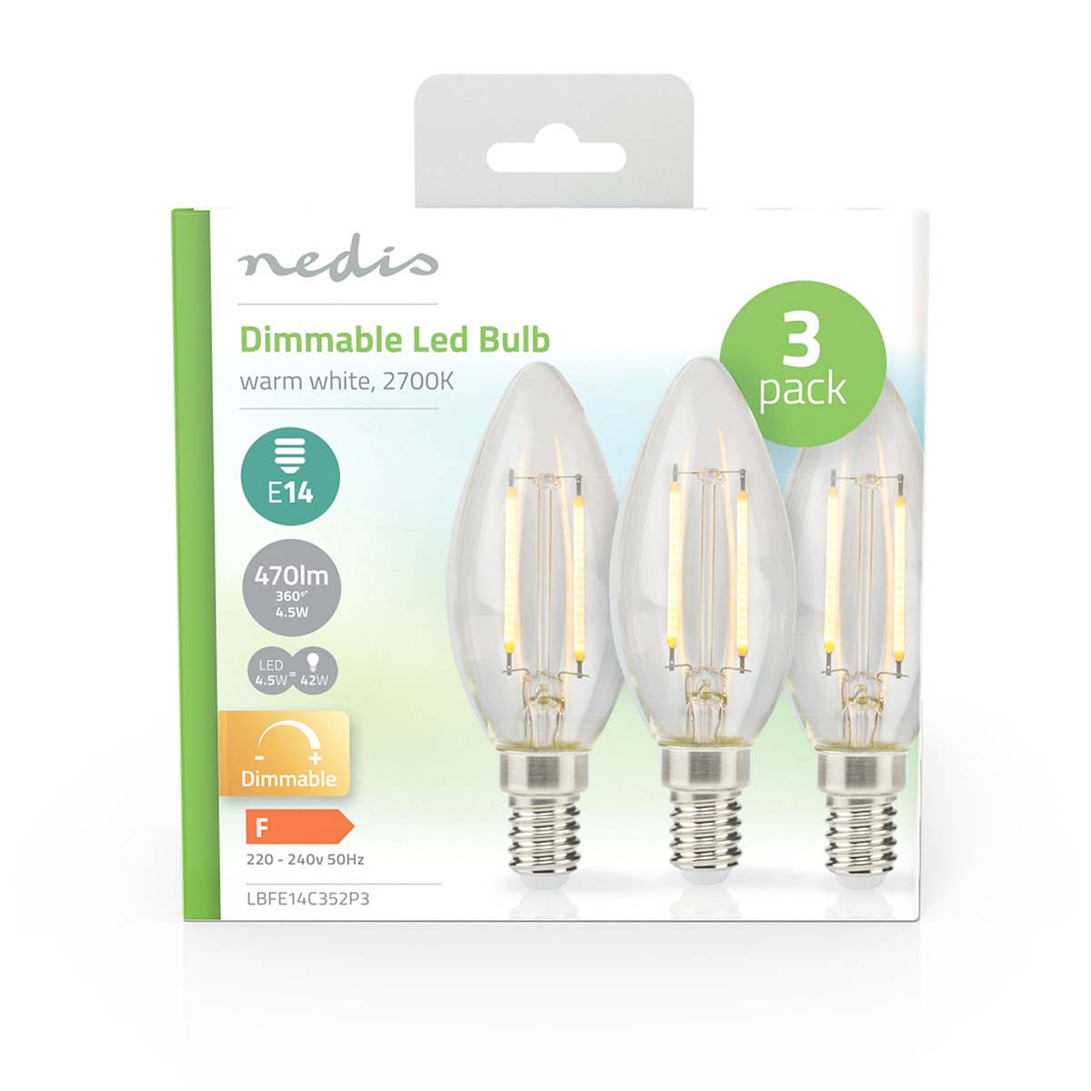 LED-Filament-Lampe E14 | Kerze | 4.5 W | 470 lm | 2700 K | Dimmbar | Warmweiss | Retro Style | 3 Stück | Klar