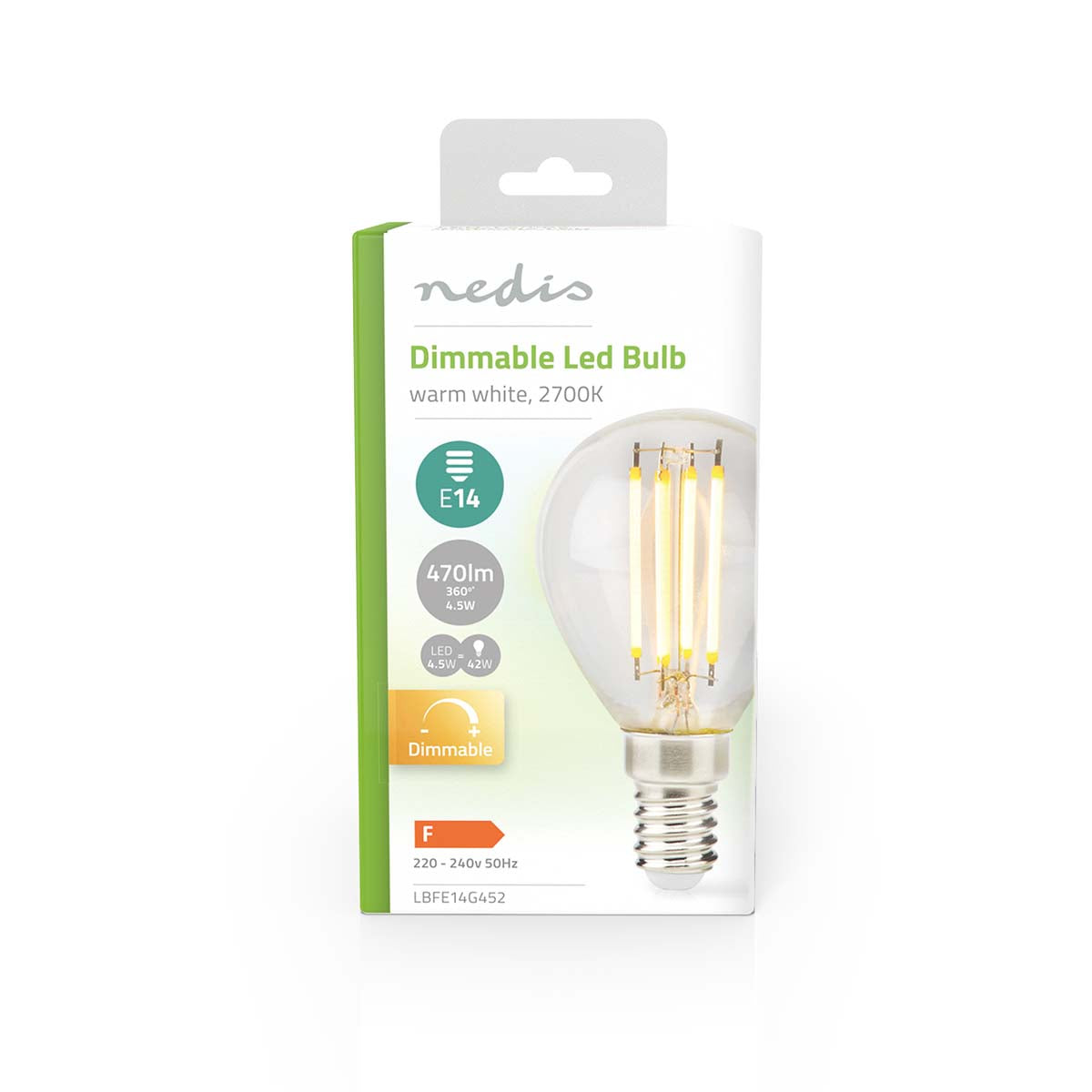 LED-Filament-Lampe E14 | G45 | 4.5 W | 470 lm | 2700 K | Dimmbar | Warmweiss | Retro Style | 1 Stück | Klar