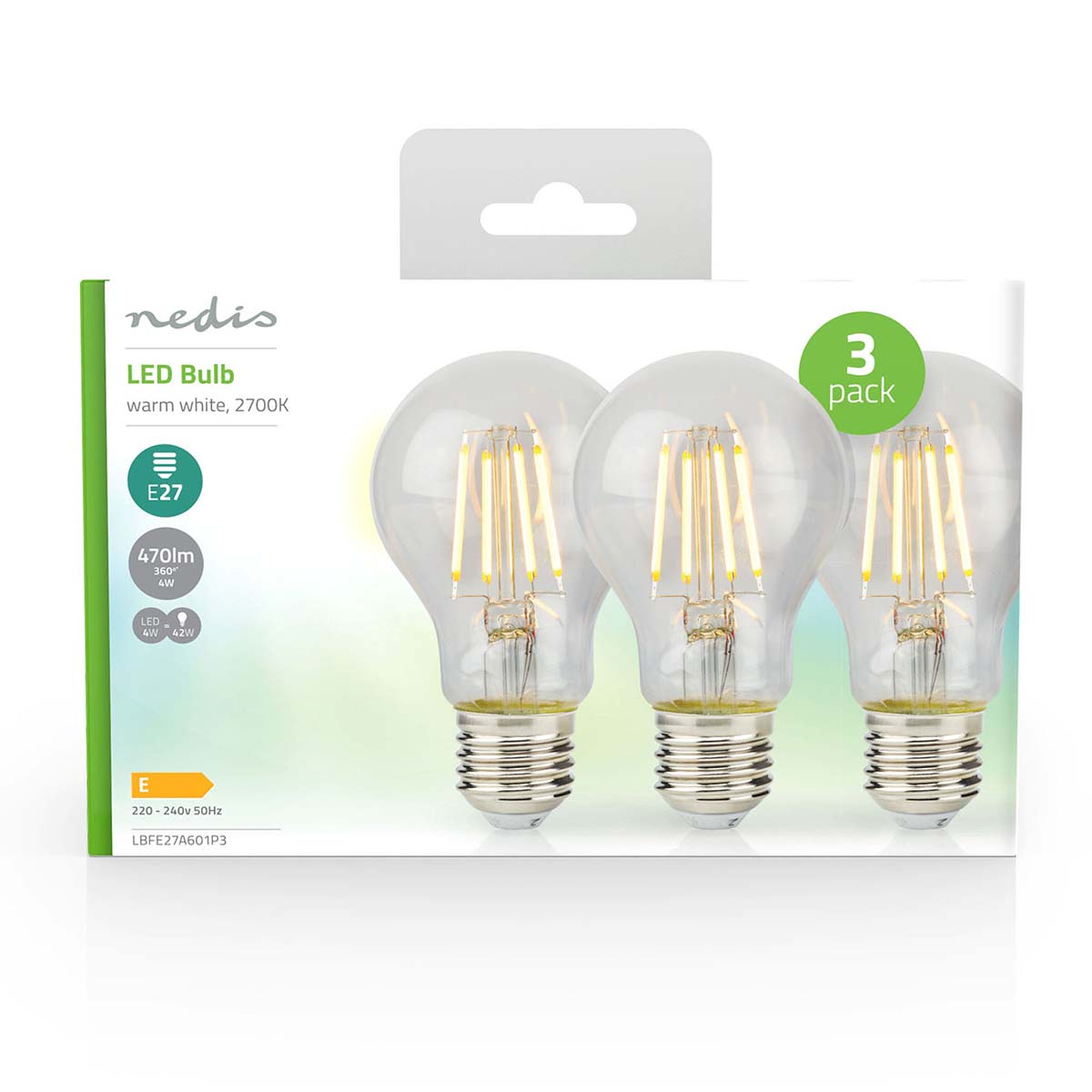 LED-Filament-Lampe E27 | A60 | 4 W | 470 lm | 2700 K | Warmweiss | Retro Style | 3 Stück