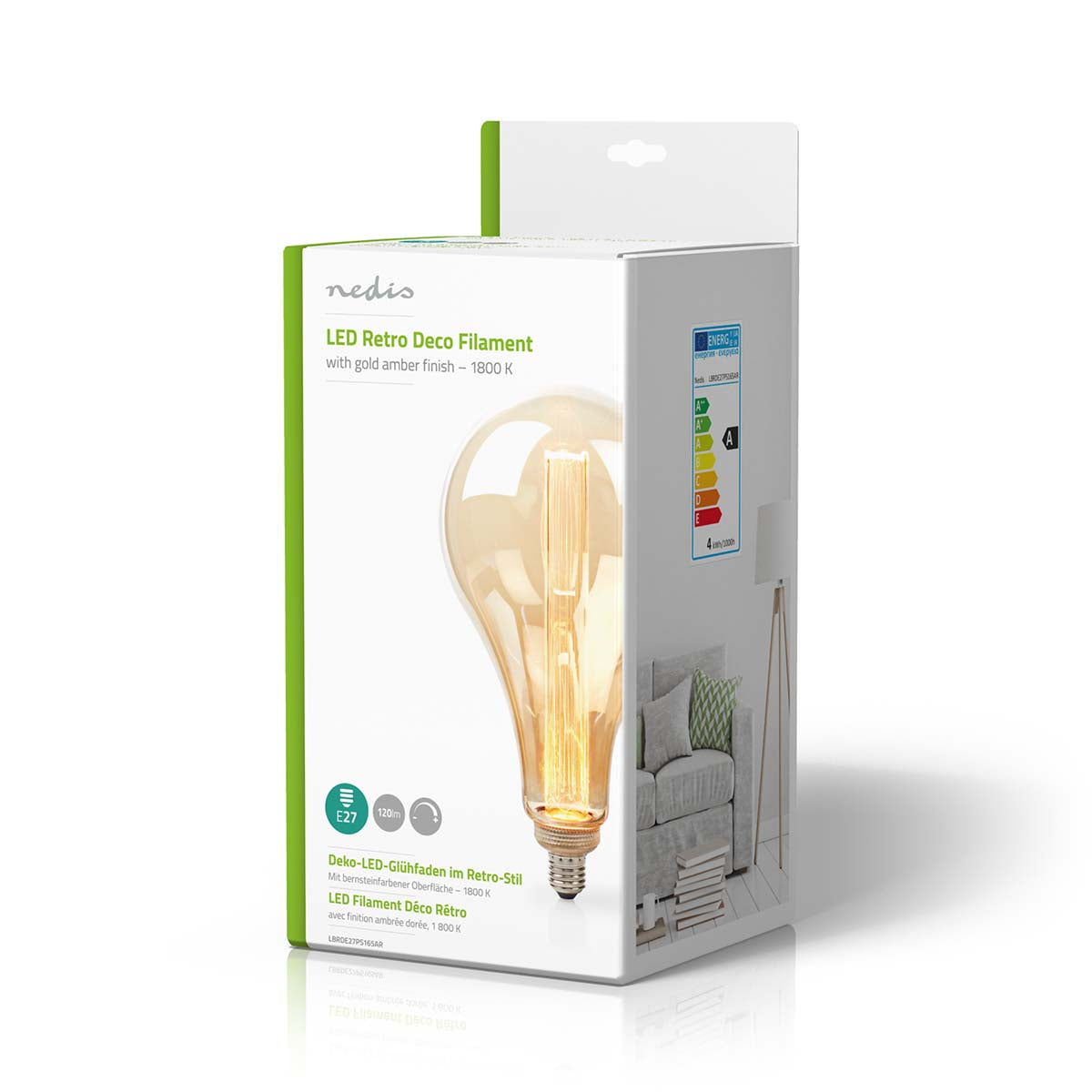 LED-Filament-Lampe E27 | PS165 | 3.5 W | 120 lm | 1800 K | Dimmbar | Mit Gold Amber Finish | Retro Style | 1 Stück