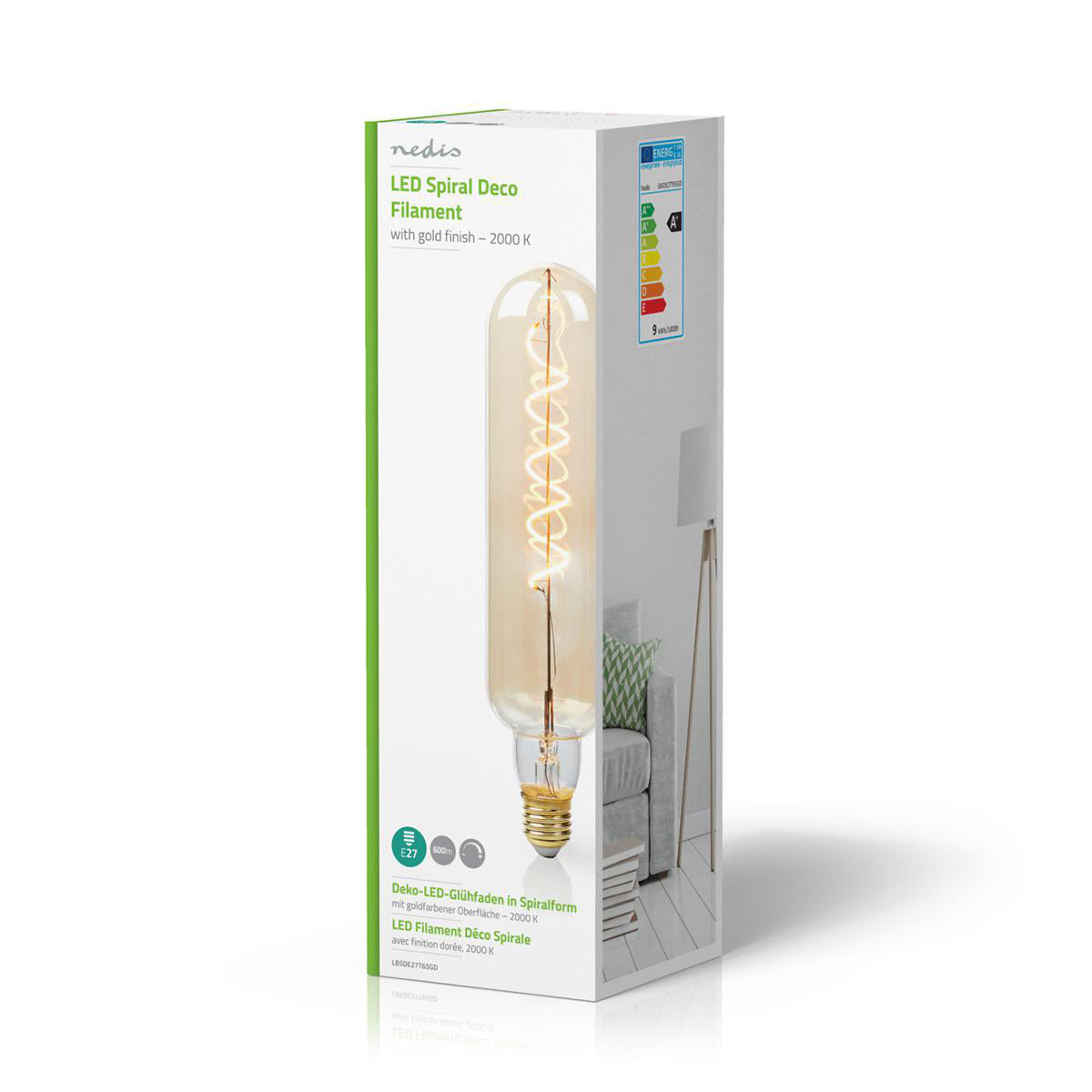 LED-Filament-Lampe E27 | T65 | 8.5 W | 600 lm | 2000 K | Dimmbar | Mit Gold Finish | Retro Style | 1 Stück