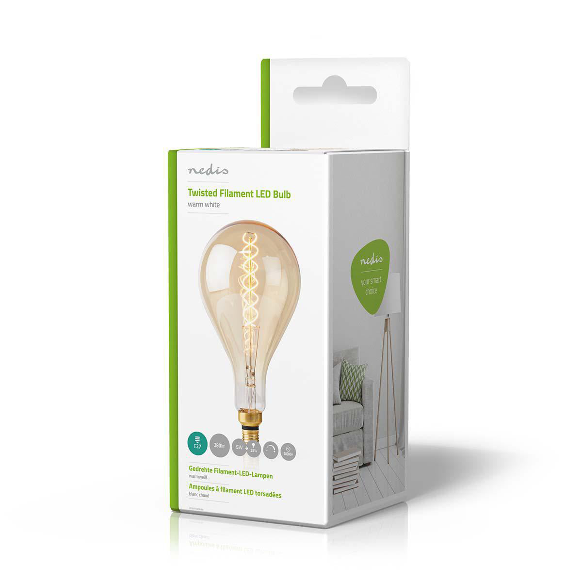 LED-Filament-Lampe E27 | A160 | 5 W | 280 lm | 2000 K | Dimmbar | Warmweiss | Retro Style | 1 Stück