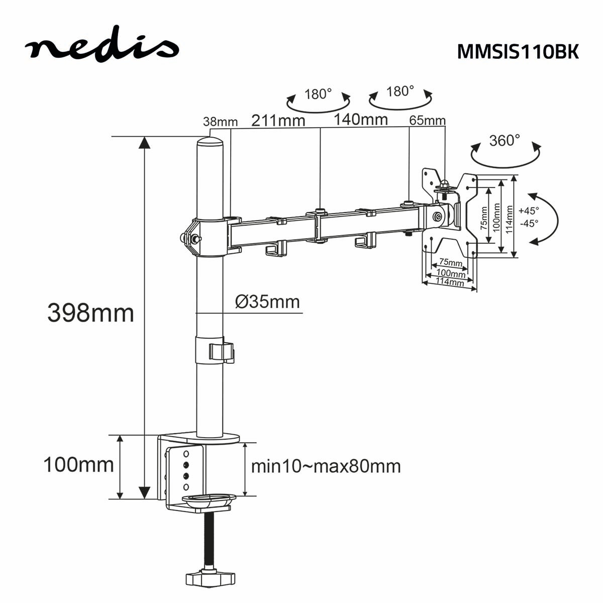 Schreibtisch Monitorhalterung | 1 Bildschirm(e) | 15 - 32 " | 75x75 / 100x100 | Vollbeweglich