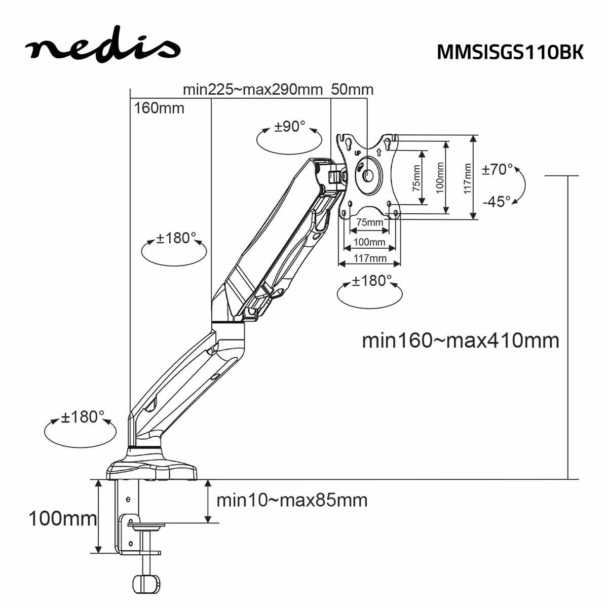 Schreibtisch Monitorhalterung | Gasfeder | 1 Bildschirm(e) | 15 - 32 " | 75x75 / 100x100 | Vollbeweglich