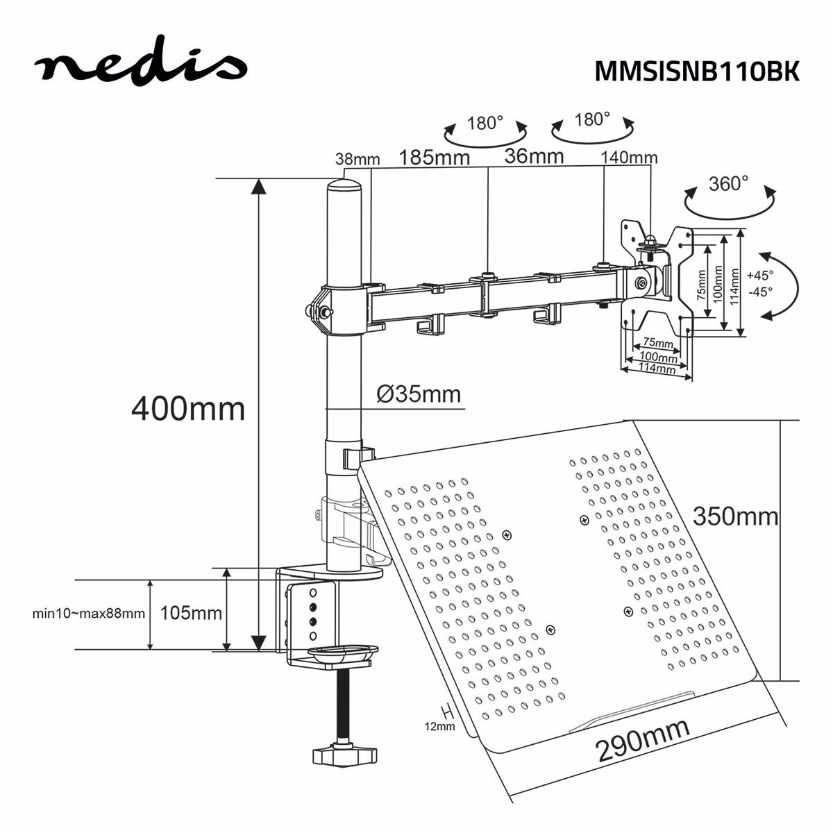 Schreibtisch Monitorhalterung | Notebook | 1 Bildschirm(e) | 15 - 32 " | 75x75 / 100x100 | Interaktiv