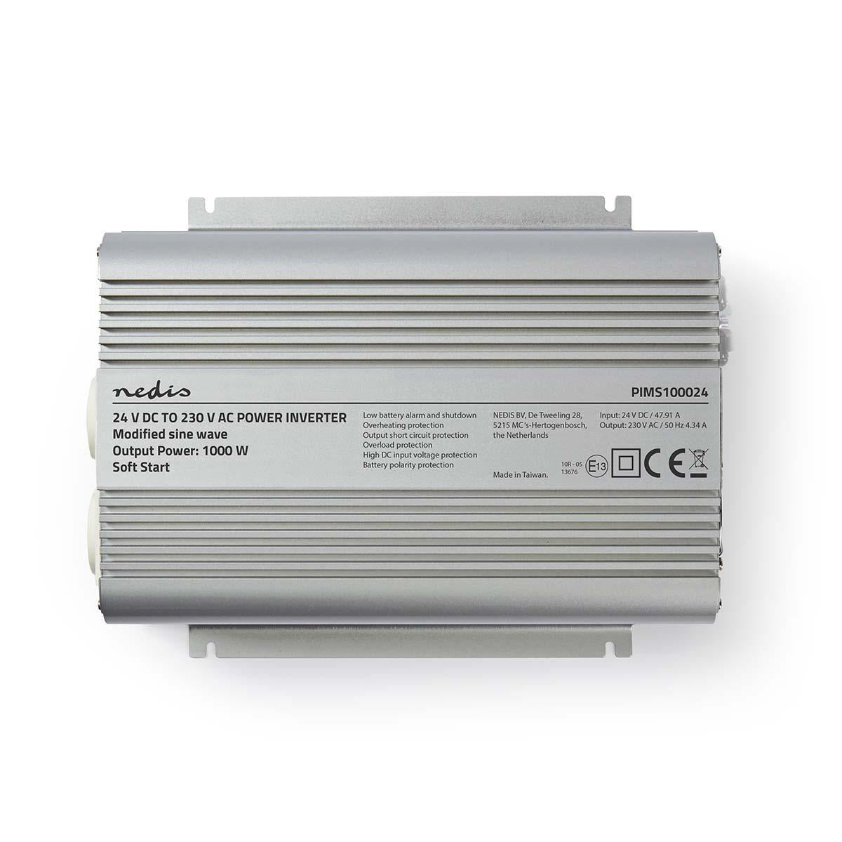 Power Inverter änderte Sinus-Wellen | Eingangsspannung: 24 V DC | Geräteausgangsanschluss: 2 | 230 V AC 50 Hz | 1000 W | Spitzenleistung: 2400 W | Buchsentyp: F (CEE 7/3) | Batterieklemmen | Silber