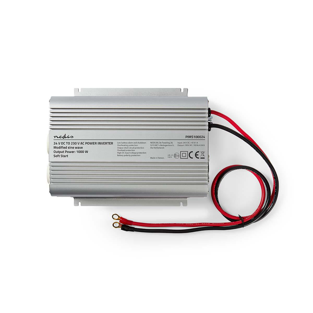 Power Inverter änderte Sinus-Wellen | Eingangsspannung: 24 V DC | Geräteausgangsanschluss: 2 | 230 V AC 50 Hz | 1000 W | Spitzenleistung: 2400 W | Buchsentyp: F (CEE 7/3) | Batterieklemmen | Silber