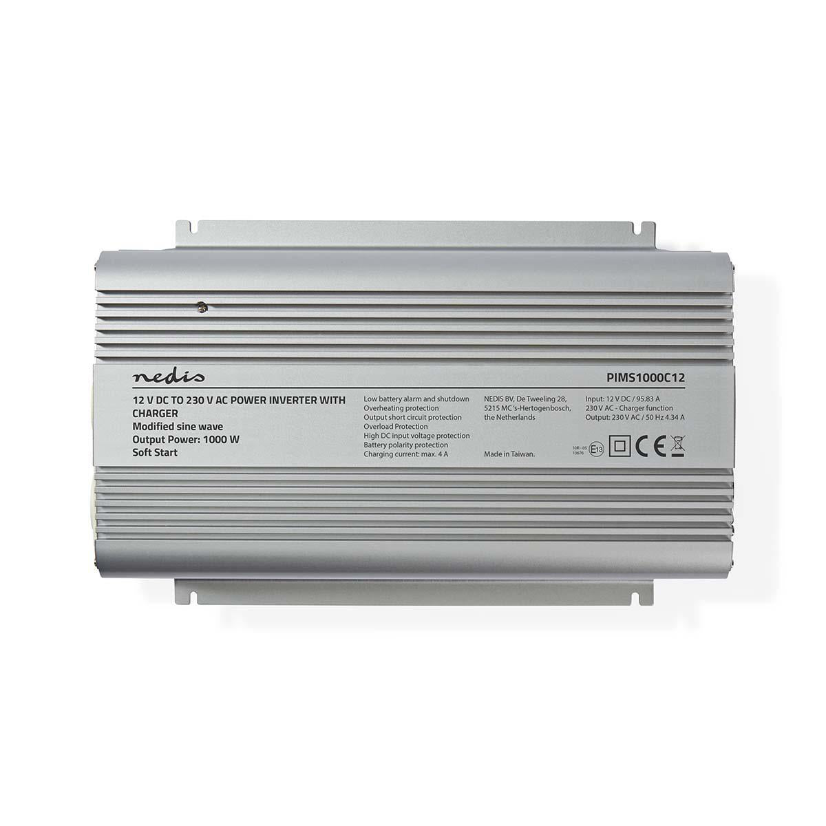 Power Inverter änderte Sinus-Wellen | Eingangsspannung: 12 V DC | Geräteausgangsanschluss: 2 | 230 V AC 50 Hz | 1000 W | Spitzenleistung: 2400 W | Buchsentyp: F (CEE 7/3) | Batterieklemmen | Silber