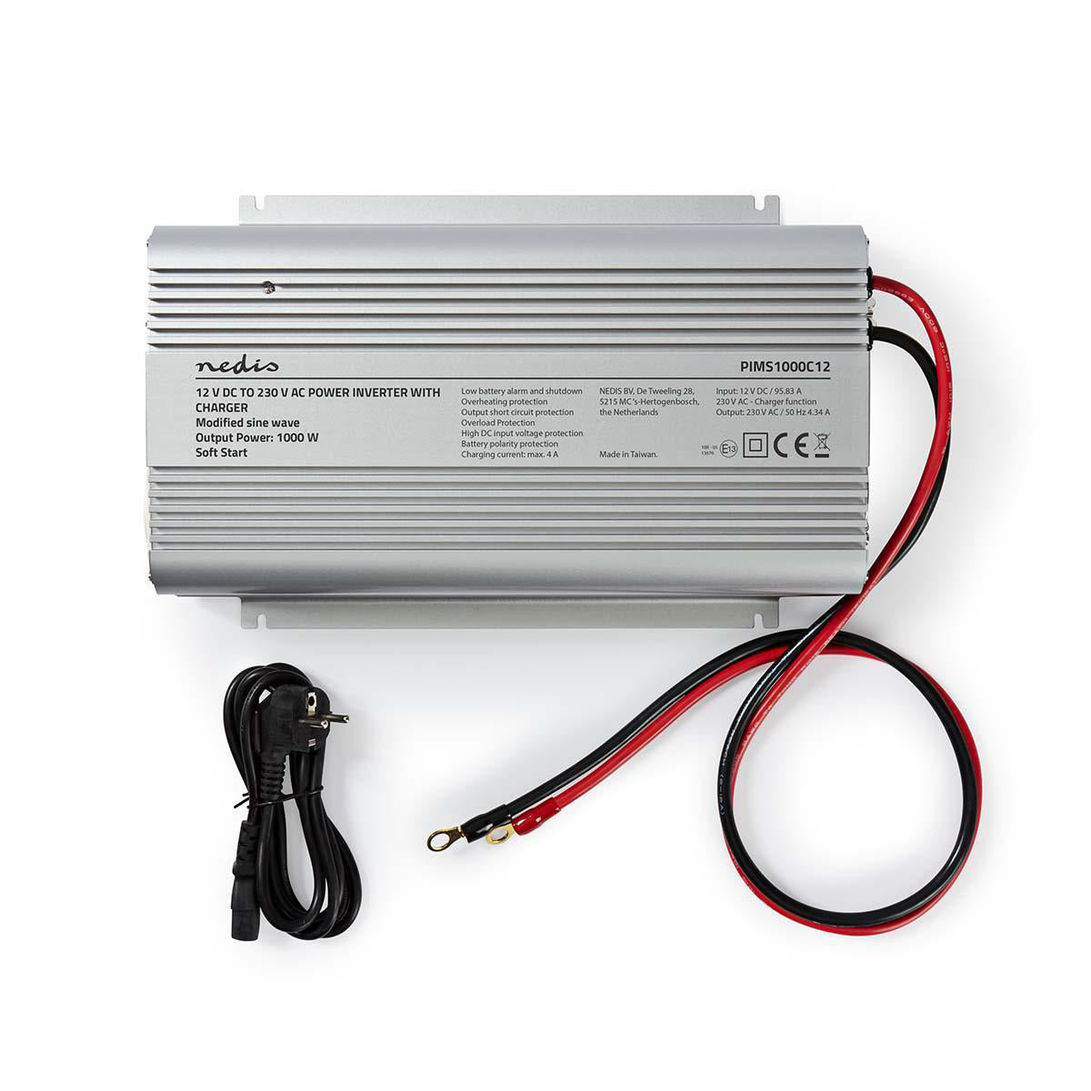 Power Inverter änderte Sinus-Wellen | Eingangsspannung: 12 V DC | Geräteausgangsanschluss: 2 | 230 V AC 50 Hz | 1000 W | Spitzenleistung: 2400 W | Buchsentyp: F (CEE 7/3) | Batterieklemmen | Silber