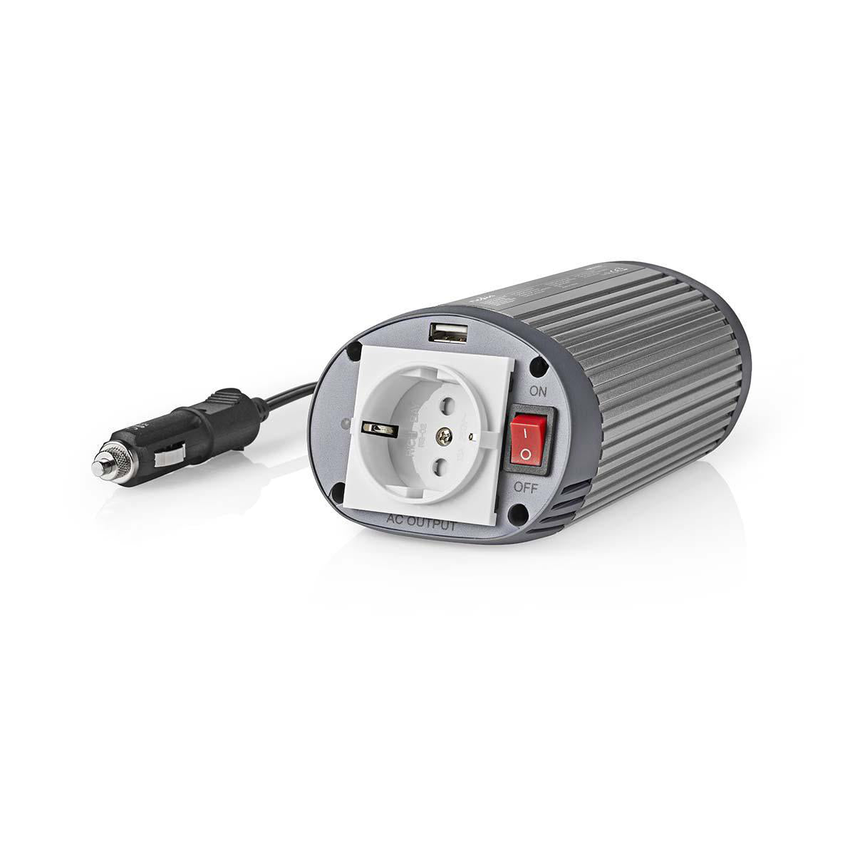 Power Inverter änderte Sinus-Wellen | Eingangsspannung: 24 V DC | Geräteausgangsanschluss: 1 | 230 V AC 50 Hz | 150 W | Spitzenleistung: 300 W | Buchsentyp: F (CEE 7/3) / USB | Zigarettenanzünder | Silber