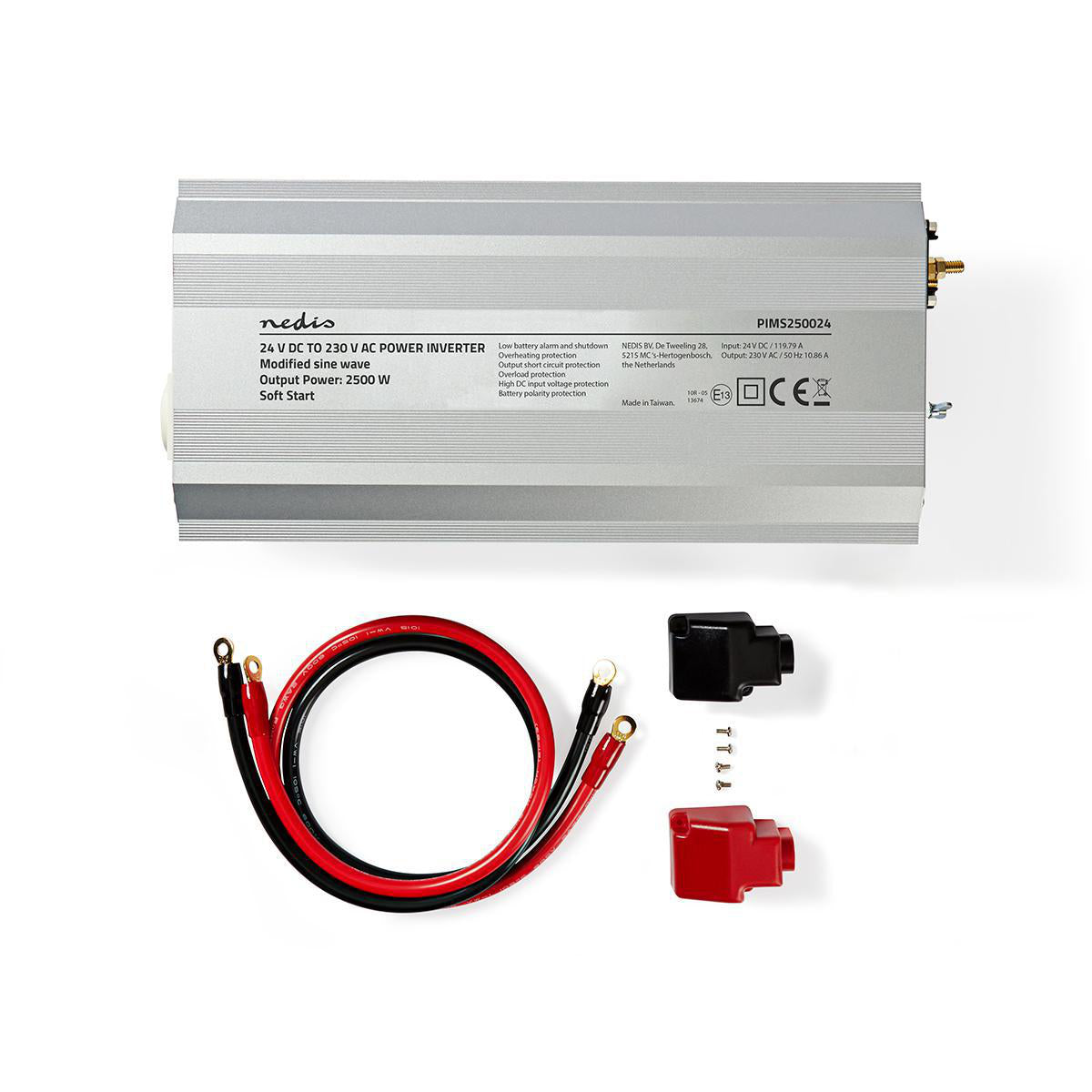 Power Inverter änderte Sinus-Wellen | Eingangsspannung: 24 V DC | Geräteausgangsanschluss: 2 | 230 V AC 50 Hz | 2500 W | Spitzenleistung: 5000 W | Buchsentyp: F (CEE 7/3) | Schraubklemme | Silber