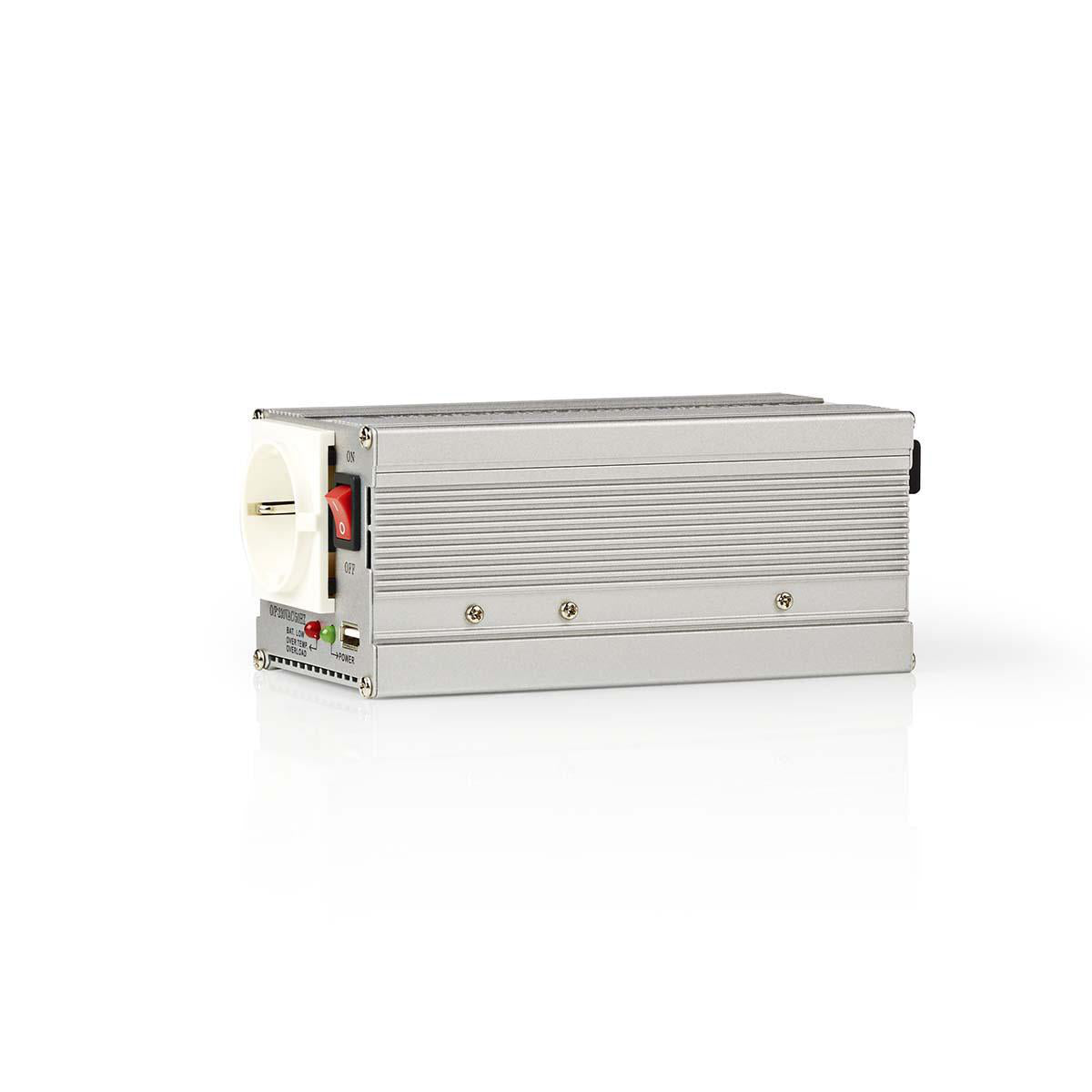 Power Inverter änderte Sinus-Wellen | Eingangsspannung: 12 V DC | Geräteausgangsanschluss: 1 | 230 V AC 50 Hz | 300 W | Spitzenleistung: 600 W | Buchsentyp: F (CEE 7/3) / USB | Batterieklemmen + Zigarettenanzünder | Silber