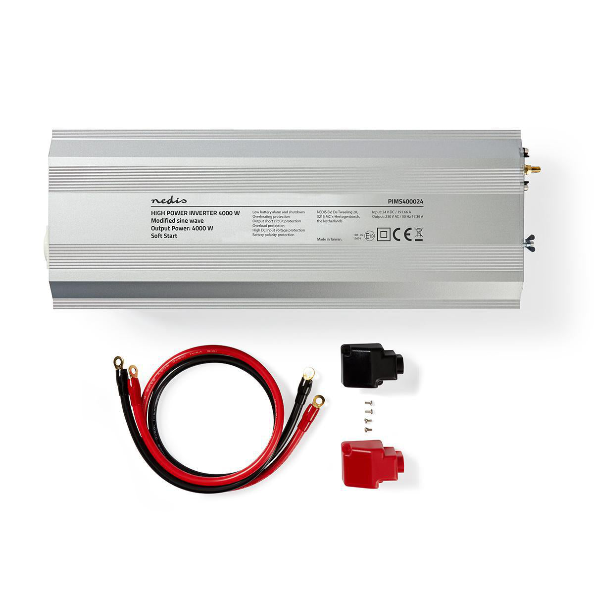 Power Inverter änderte Sinus-Wellen | Eingangsspannung: 24 V DC | Geräteausgangsanschluss: 2 | 230 V AC 50 Hz | 4000 W | Spitzenleistung: 8000 W | Buchsentyp: F (CEE 7/3) | Schraubklemme | Silber