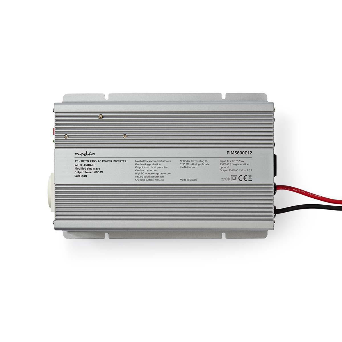 Power Inverter änderte Sinus-Wellen | Eingangsspannung: 12 V DC | Geräteausgangsanschluss: 1 | 230 V AC 50 Hz | 600 W | Spitzenleistung: 1500 W | Buchsentyp: F (CEE 7/3) | Batterieklemmen | Silber