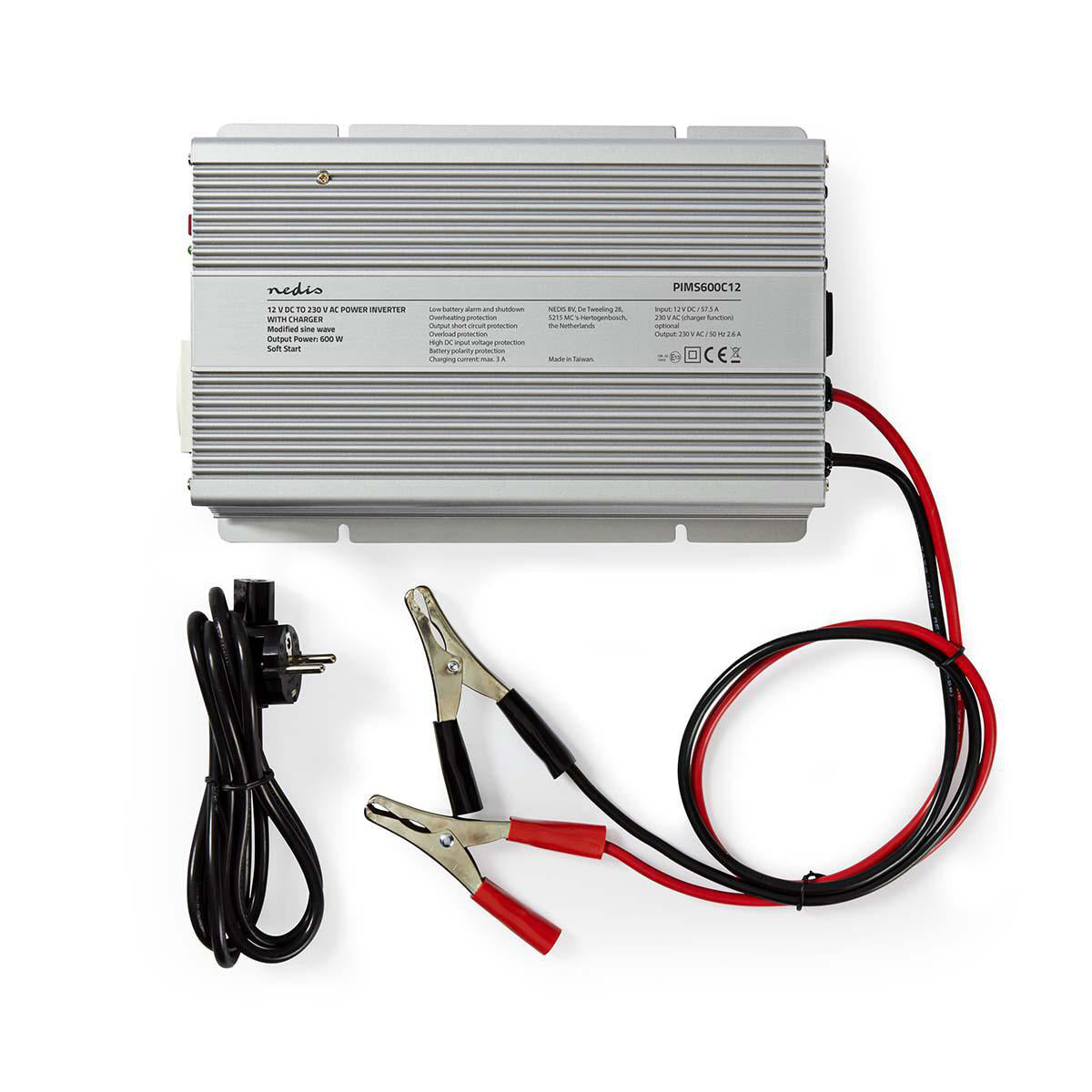 Power Inverter änderte Sinus-Wellen | Eingangsspannung: 12 V DC | Geräteausgangsanschluss: 1 | 230 V AC 50 Hz | 600 W | Spitzenleistung: 1500 W | Buchsentyp: F (CEE 7/3) | Batterieklemmen | Silber