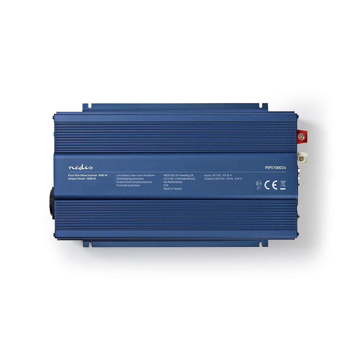 Power Inverter reine Sinus-Wellen | Eingangsspannung: 24 V DC | Geräteausgangsanschluss: Type F (CEE 7/3) | 230 V AC 50 Hz | 1000 W | Spitzenleistung: 2000 W | Schraubklemme | Reine Sinuswelle | Düse | Blau