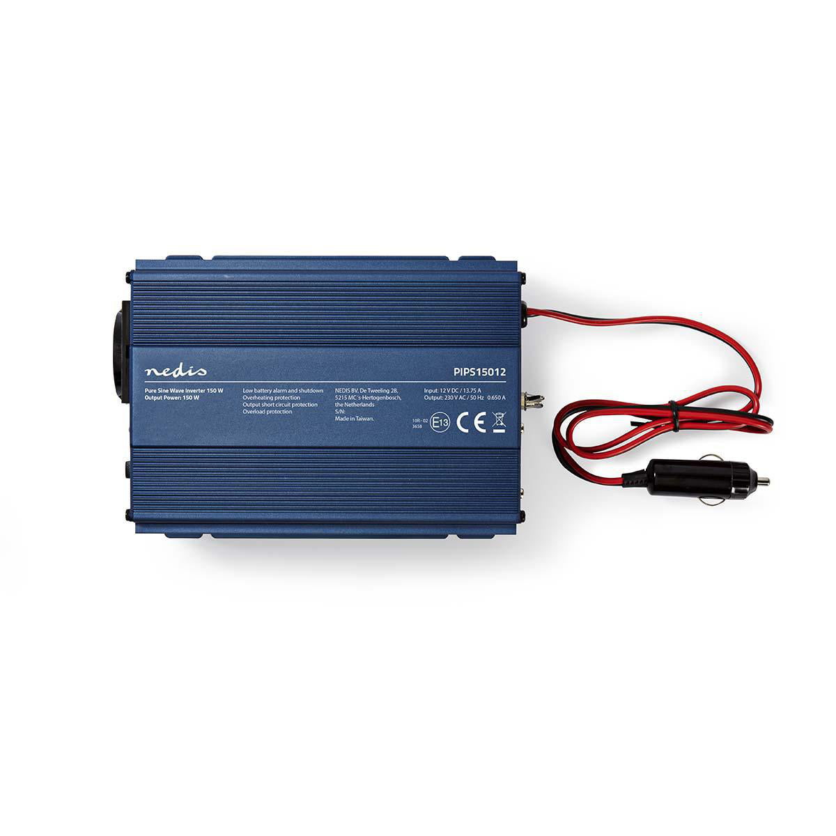 Power Inverter reine Sinus-Wellen | Eingangsspannung: 12 V DC | Geräteausgangsanschluss: 1 | 230 V AC 50 Hz | 150 W | Spitzenleistung: 300 W | Buchsentyp: F (CEE 7/3) | Zigarettenanzünder | Reine Sinuswelle | Düse | Blau