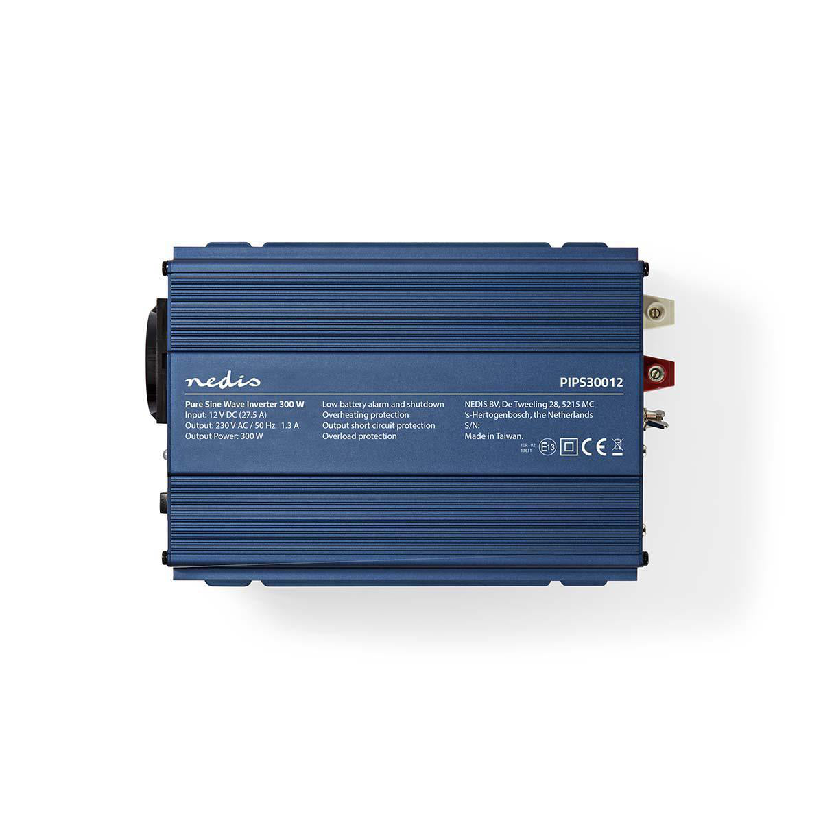 Power Inverter reine Sinus-Wellen | Eingangsspannung: 12 V DC | Geräteausgangsanschluss: 1 | 230 V AC 50 Hz | 300 W | Spitzenleistung: 500 W | Buchsentyp: F (CEE 7/3) | Schraubklemme | Reine Sinuswelle | Düse | Blau