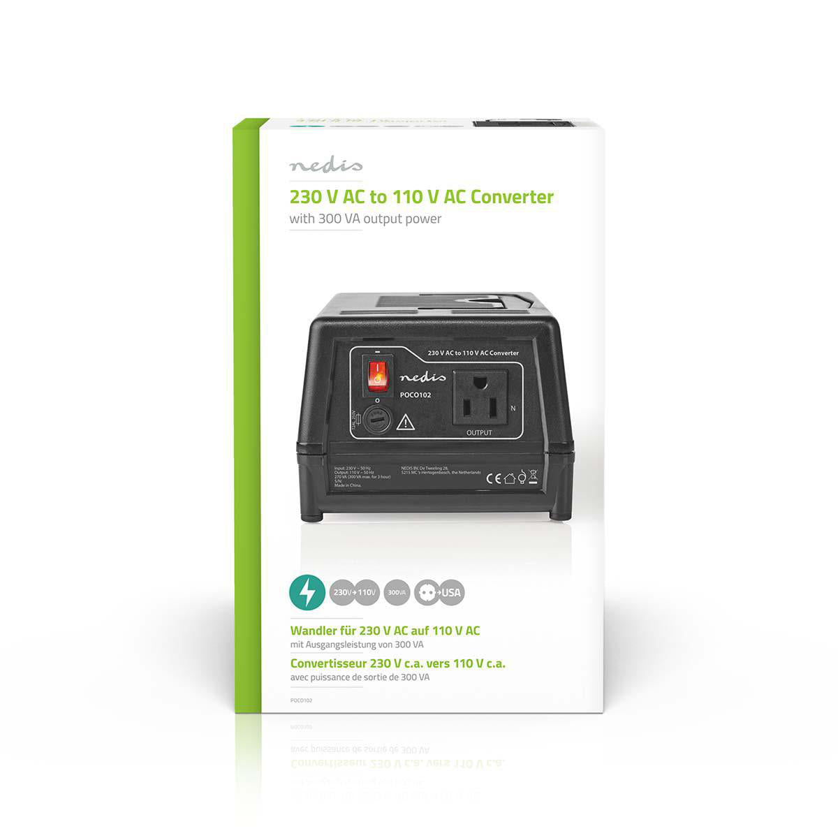 Stromwandler | Netzstromversorgung | 230 V AC 50 Hz | 300 W | Schutzkontakt | Schwarz