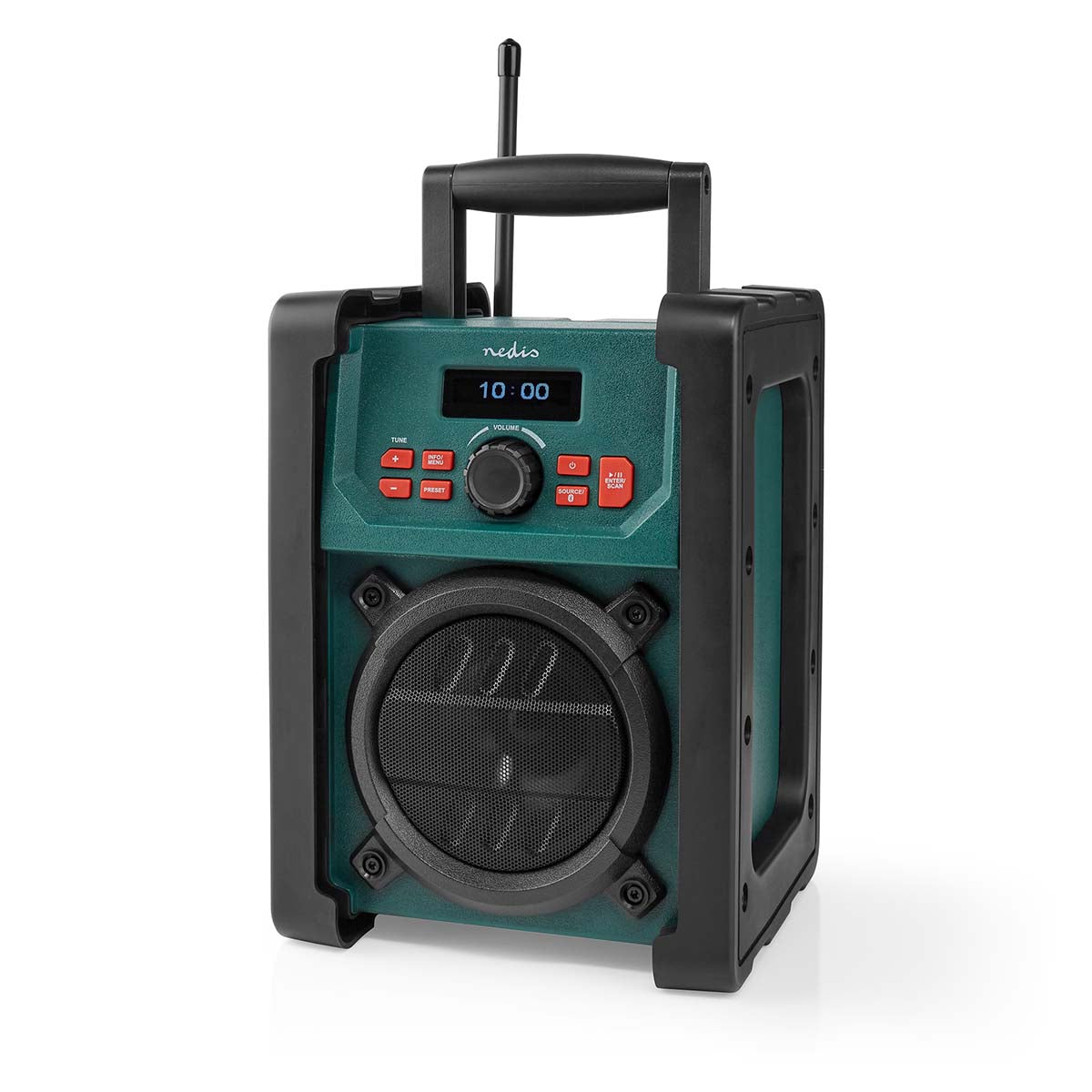 DAB+ Radio | Baustellenradio | DAB+ / FM | 2.2 " | Scharz-weiß Monitor | Batteriebetrieben / Netzstromversorgung | Digital | 15 W | Bluetooth® | Wecker | Sleep Timer | IP65 | Tragegriff | Grün / Schwarz