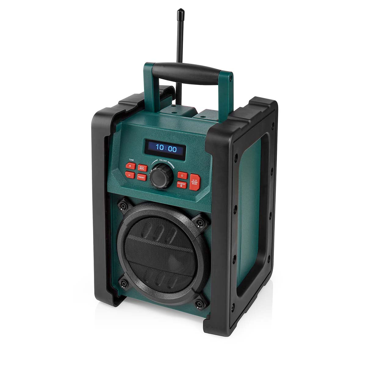 DAB+ Radio | Baustellenradio | DAB+ / FM | 2.2 " | Scharz-weiß Monitor | Batteriebetrieben / Netzstromversorgung | Digital | 15 W | Bluetooth® | Wecker | Sleep Timer | IP65 | Tragegriff | Grün / Schwarz