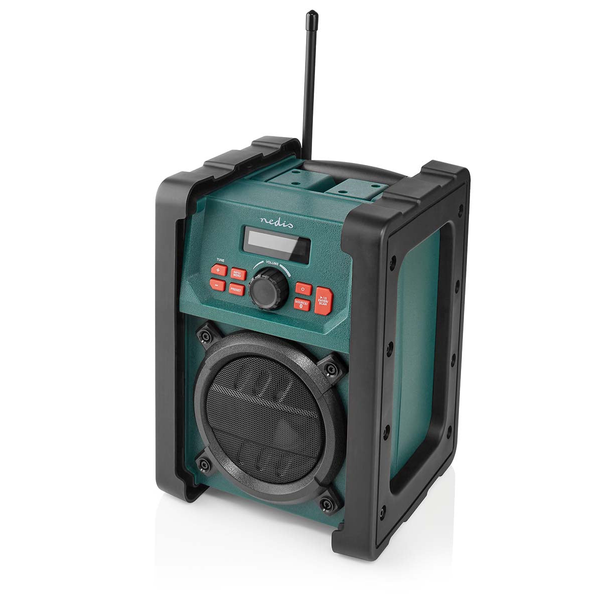 DAB+ Radio | Baustellenradio | DAB+ / FM | 2.2 " | Scharz-weiß Monitor | Batteriebetrieben / Netzstromversorgung | Digital | 15 W | Bluetooth® | Wecker | Sleep Timer | IP65 | Tragegriff | Grün / Schwarz