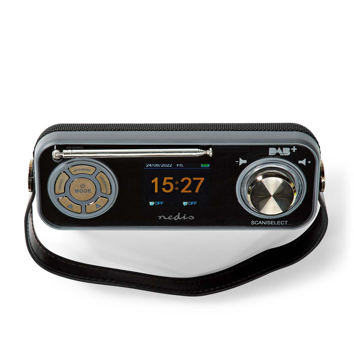 DAB+ Radio | Tisch Ausführumg | DAB+ / FM | 2.4 " | Farbbildschirm | Batteriebetrieben / Netzstromversorgung | Digital | 24 W | Bluetooth® | Kopfhörerausgang | Wecker | Sleep Timer | Tragegriff | Schwarz