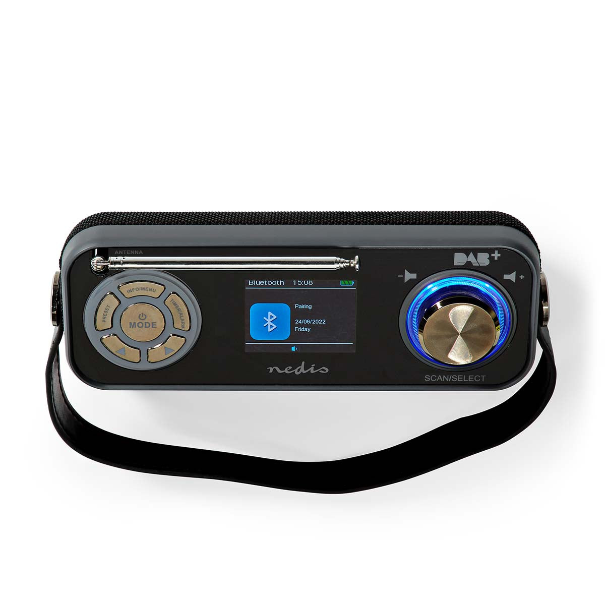 DAB+ Radio | Tisch Ausführumg | DAB+ / FM | 2.4 " | Farbbildschirm | Batteriebetrieben / Netzstromversorgung | Digital | 24 W | Bluetooth® | Kopfhörerausgang | Wecker | Sleep Timer | Tragegriff | Schwarz