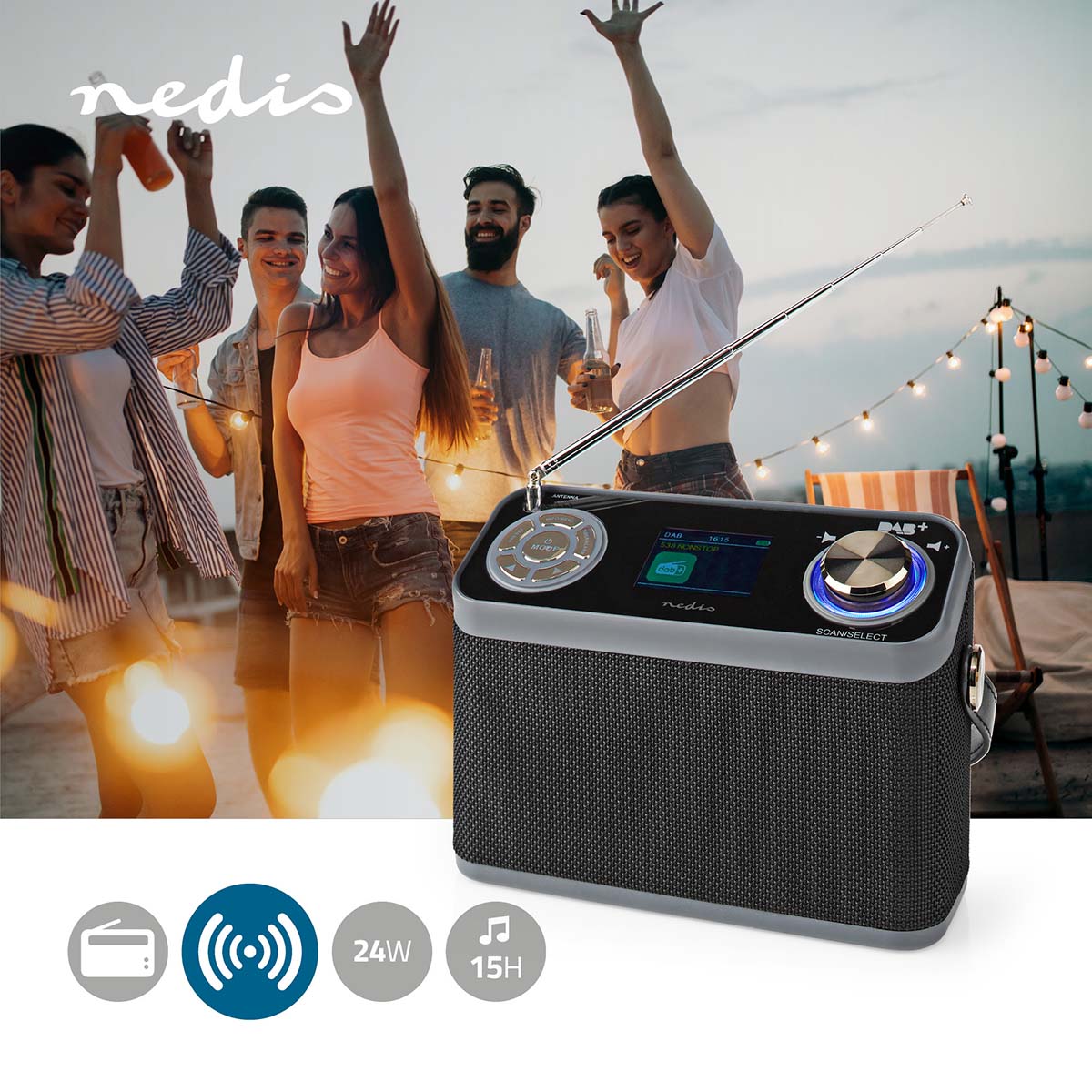 DAB+ Radio | Tisch Ausführumg | DAB+ / FM | 2.4 " | Farbbildschirm | Batteriebetrieben / Netzstromversorgung | Digital | 24 W | Bluetooth® | Kopfhörerausgang | Wecker | Sleep Timer | Tragegriff | Schwarz