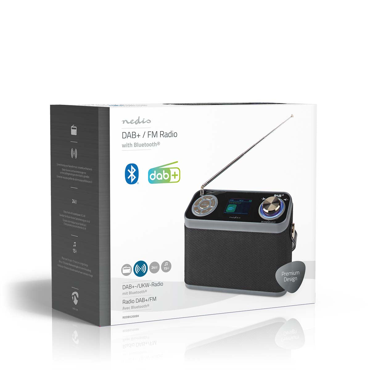 DAB+ Radio | Tisch Ausführumg | DAB+ / FM | 2.4 " | Farbbildschirm | Batteriebetrieben / Netzstromversorgung | Digital | 24 W | Bluetooth® | Kopfhörerausgang | Wecker | Sleep Timer | Tragegriff | Schwarz