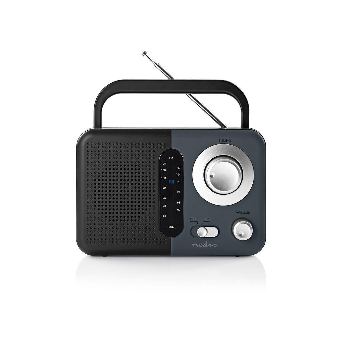 FM-Radio | Tragbare Ausführung | FM | Batteriebetrieben / Netzstromversorgung | Analog | 2.4 W | Scharz-weiß Monitor | Bluetooth® | Kopfhörerausgang | Tragegriff | Grau / Schwarz