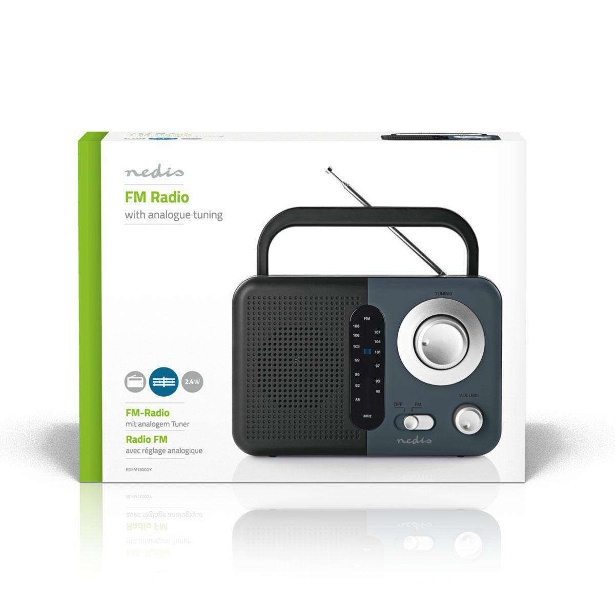 FM-Radio | Tragbare Ausführung | FM | Batteriebetrieben / Netzstromversorgung | Analog | 2.4 W | Scharz-weiß Monitor | Bluetooth® | Kopfhörerausgang | Tragegriff | Grau / Schwarz