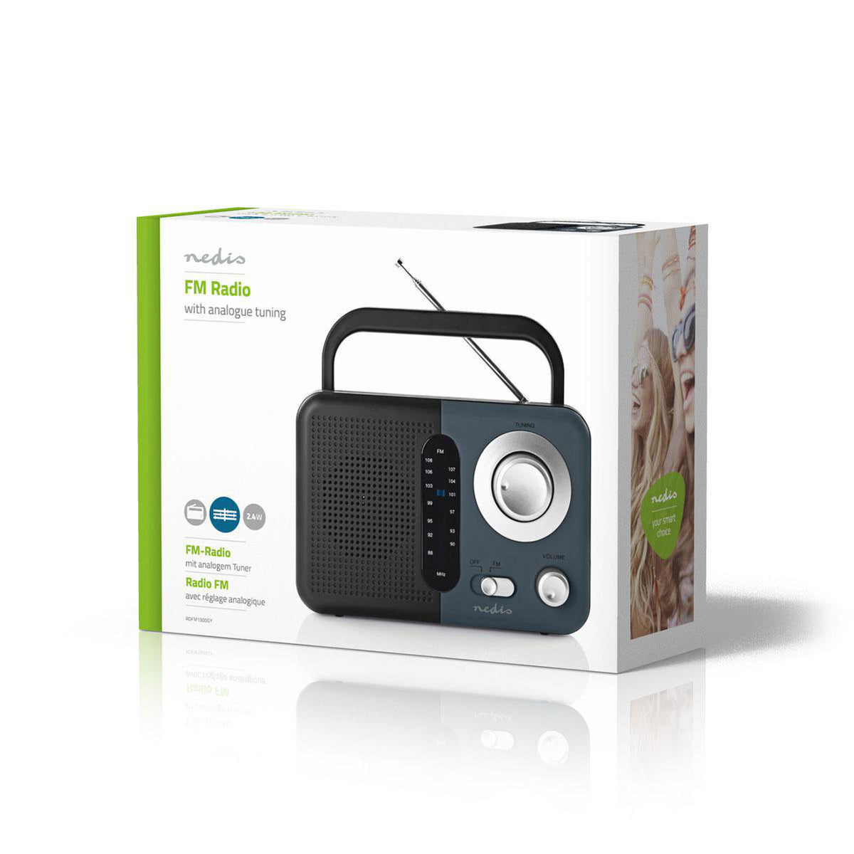 FM-Radio | Tragbare Ausführung | FM | Batteriebetrieben / Netzstromversorgung | Analog | 2.4 W | Scharz-weiß Monitor | Bluetooth® | Kopfhörerausgang | Tragegriff | Grau / Schwarz