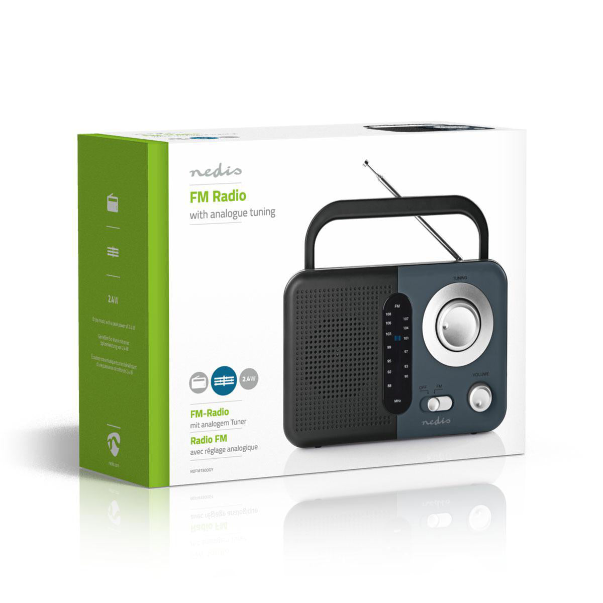 FM-Radio | Tragbare Ausführung | FM | Batteriebetrieben / Netzstromversorgung | Analog | 2.4 W | Scharz-weiß Monitor | Bluetooth® | Kopfhörerausgang | Tragegriff | Grau / Schwarz
