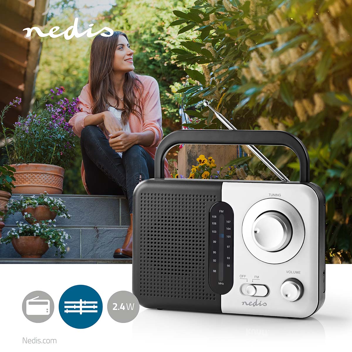 FM-Radio | Tragbare Ausführung | FM | Batteriebetrieben / Netzstromversorgung | Analog | 2.4 W | Scharz-weiß Monitor | Bluetooth® | Kopfhörerausgang | Tragegriff | Schwarz / Weiss