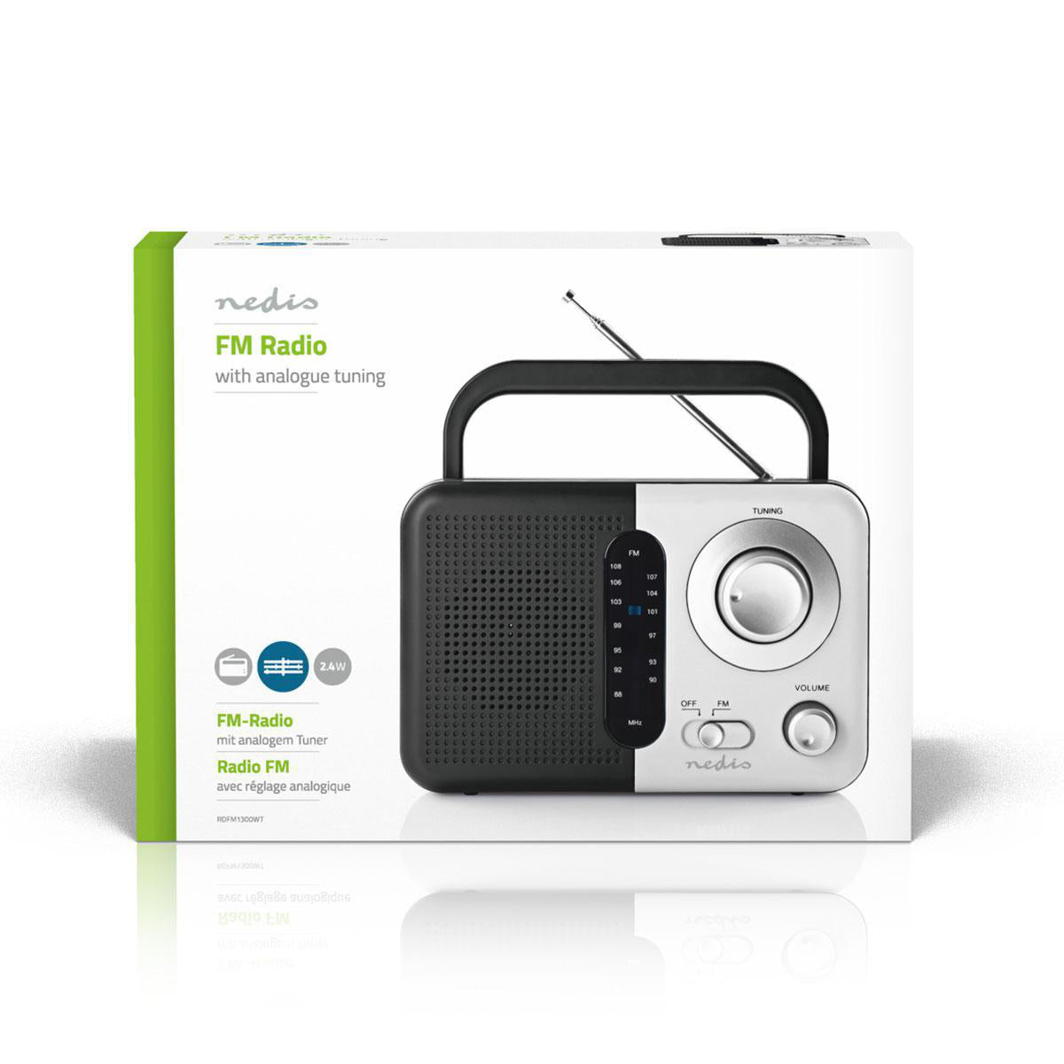 FM-Radio | Tragbare Ausführung | FM | Batteriebetrieben / Netzstromversorgung | Analog | 2.4 W | Scharz-weiß Monitor | Bluetooth® | Kopfhörerausgang | Tragegriff | Schwarz / Weiss