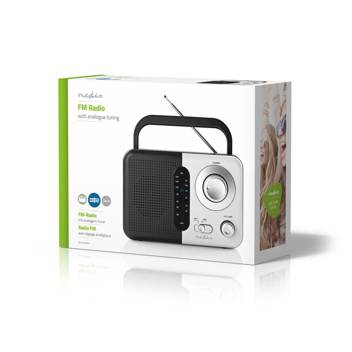 FM-Radio | Tragbare Ausführung | FM | Batteriebetrieben / Netzstromversorgung | Analog | 2.4 W | Scharz-weiß Monitor | Bluetooth® | Kopfhörerausgang | Tragegriff | Schwarz / Weiss