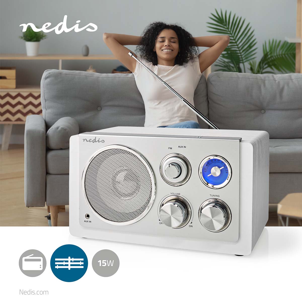 FM-Radio | Tisch Ausführumg | FM | Netzstromversorgung | Analog | 15 W | Bluetooth® | Weiss