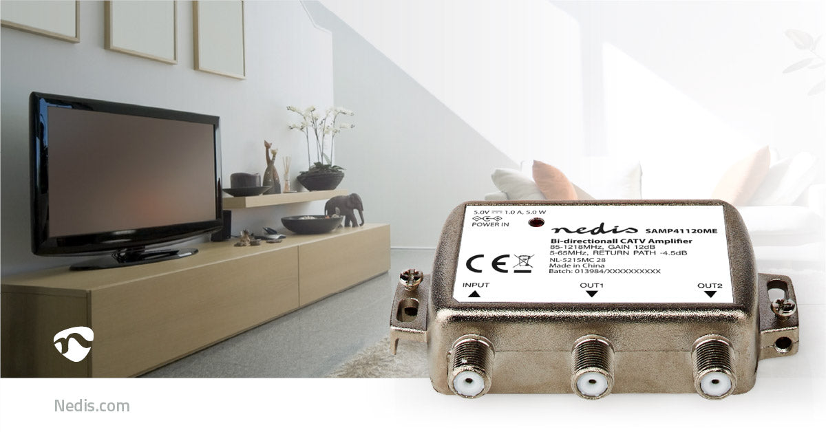 CATV-Verstärker | Verstärkung dBi (bei Antennenkabel): 12 dB | 85 - 1218 MHz | Anzahl der Ausgänge: 2 | Return path | Silber