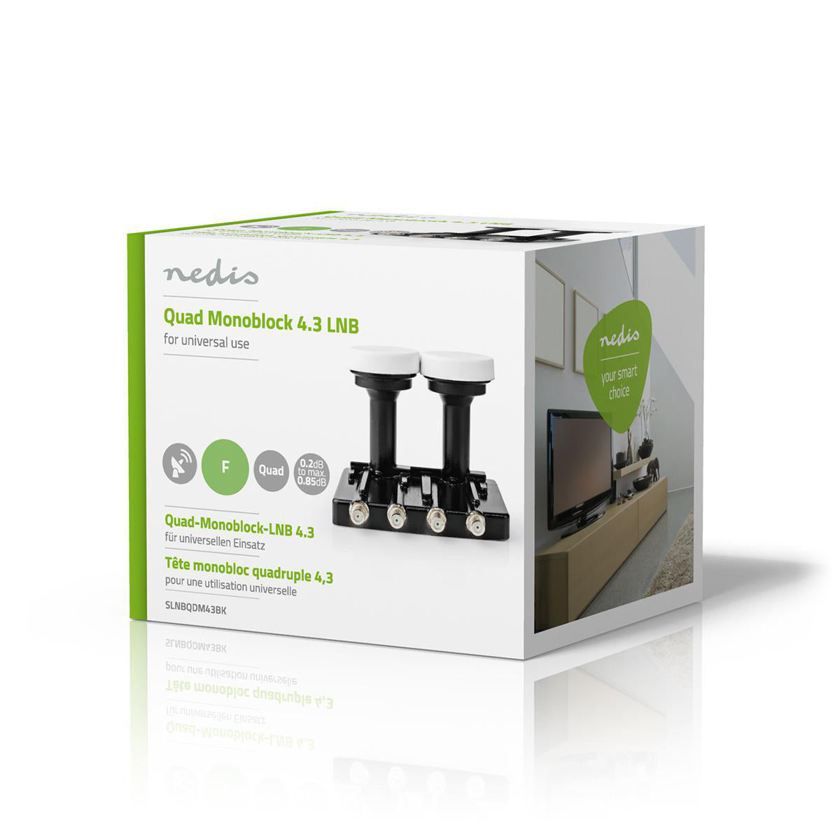 LNB | Quad Monoblock 4,3 ° | Ausgangsanschluss: 4x F-Connector | Rauschmaß Bereich: 0.85 dB | Konversionsgewinn: 52 - 67 dB | Weiss | Passend für: Astra1+ / Astra3