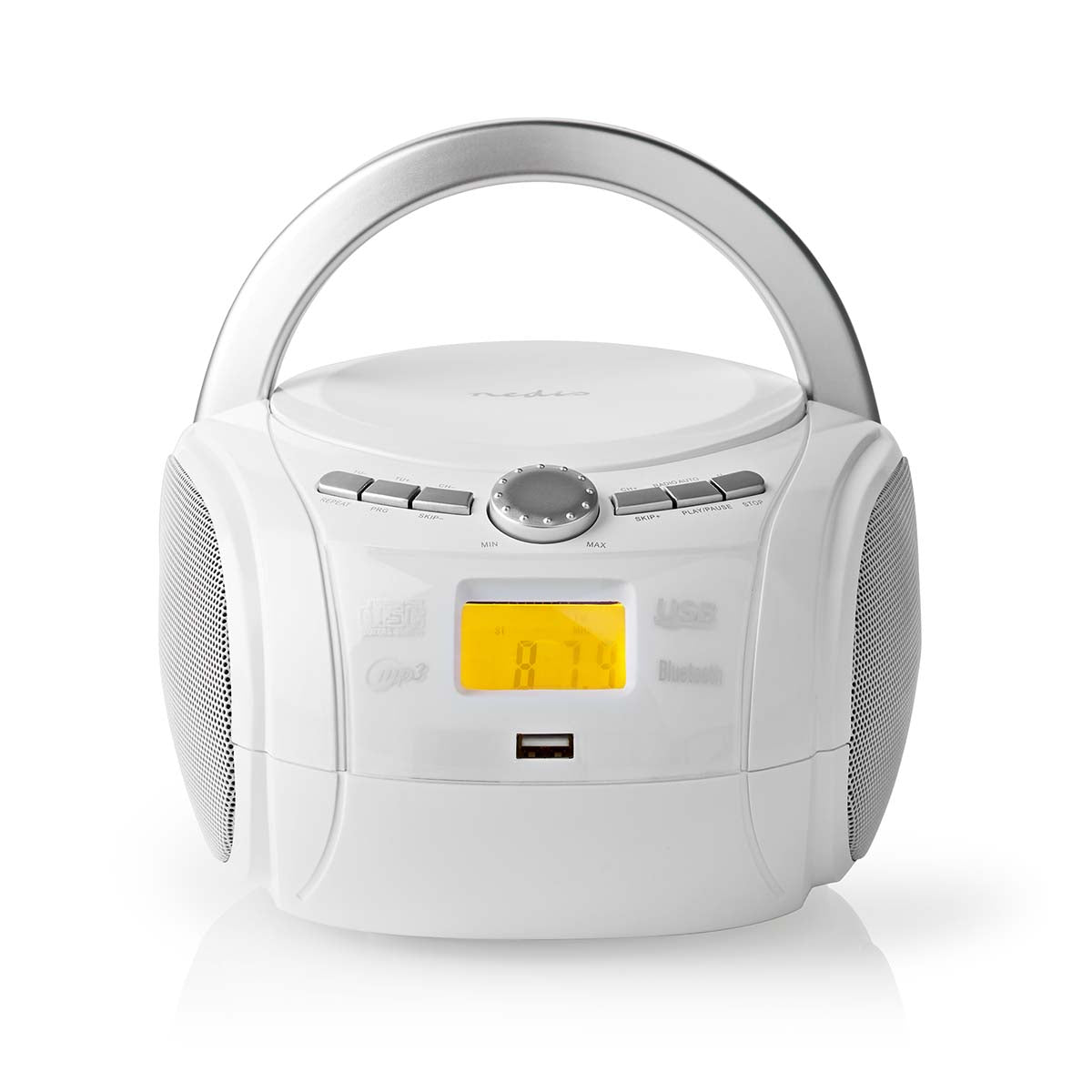 CD-Player Boombox | Batteriebetrieben / Netzstromversorgung | Stereo | 9 W | Bluetooth® | FM | USB Wiedergabe | Tragegriff | Weiss