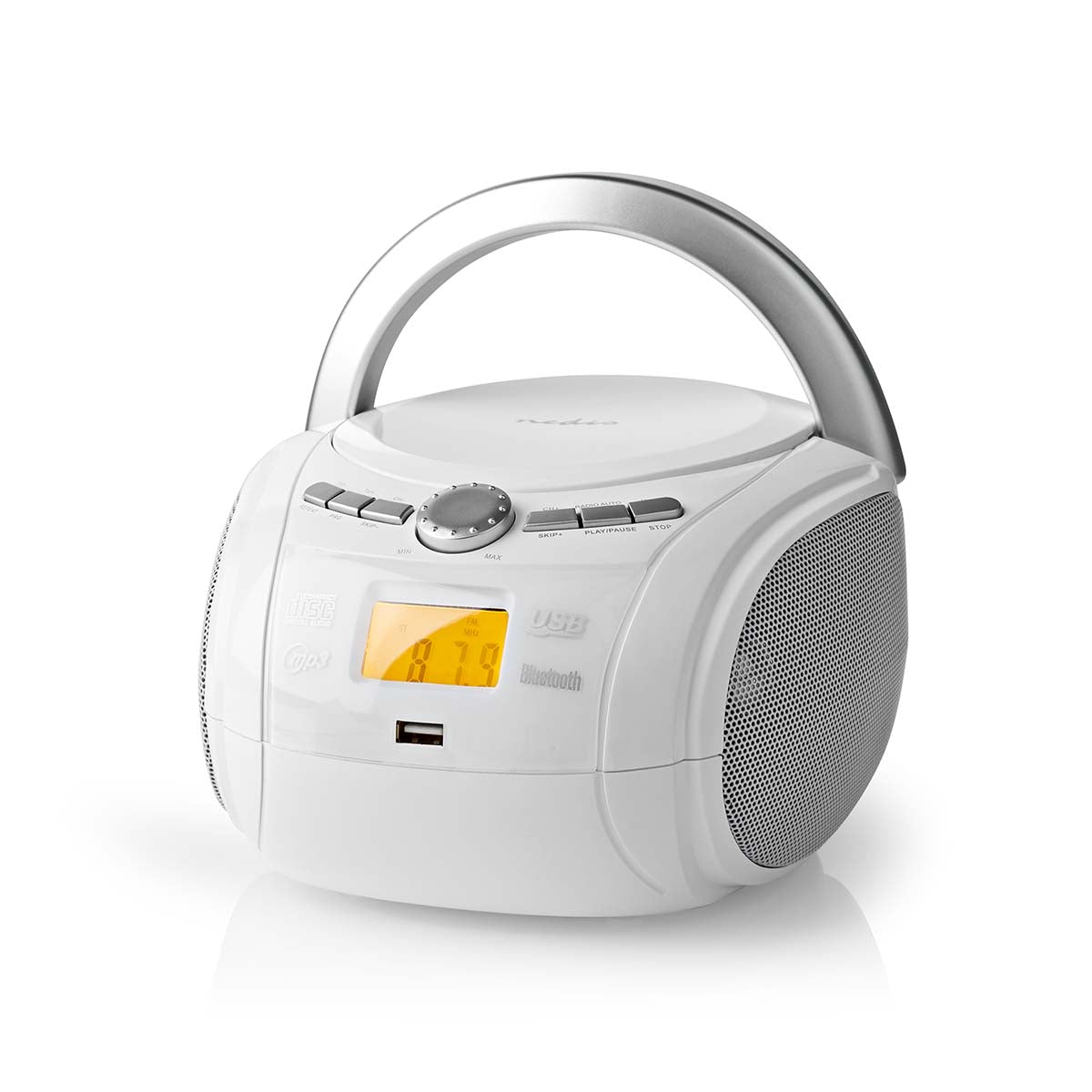 CD-Player Boombox | Batteriebetrieben / Netzstromversorgung | Stereo | 9 W | Bluetooth® | FM | USB Wiedergabe | Tragegriff | Weiss