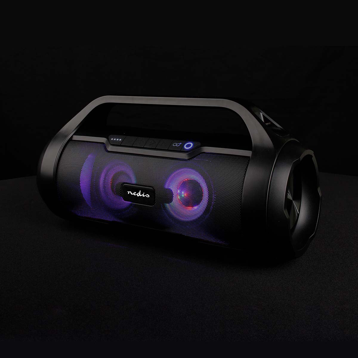 Bluetooth® Party Boombox | 6 Std | 2.0 | 120 W | Medienwiedergabe: AUX / Micro SD / USB | IPX5 | Verknüpfbar | Tragegriff | Partylicht | Schwarz