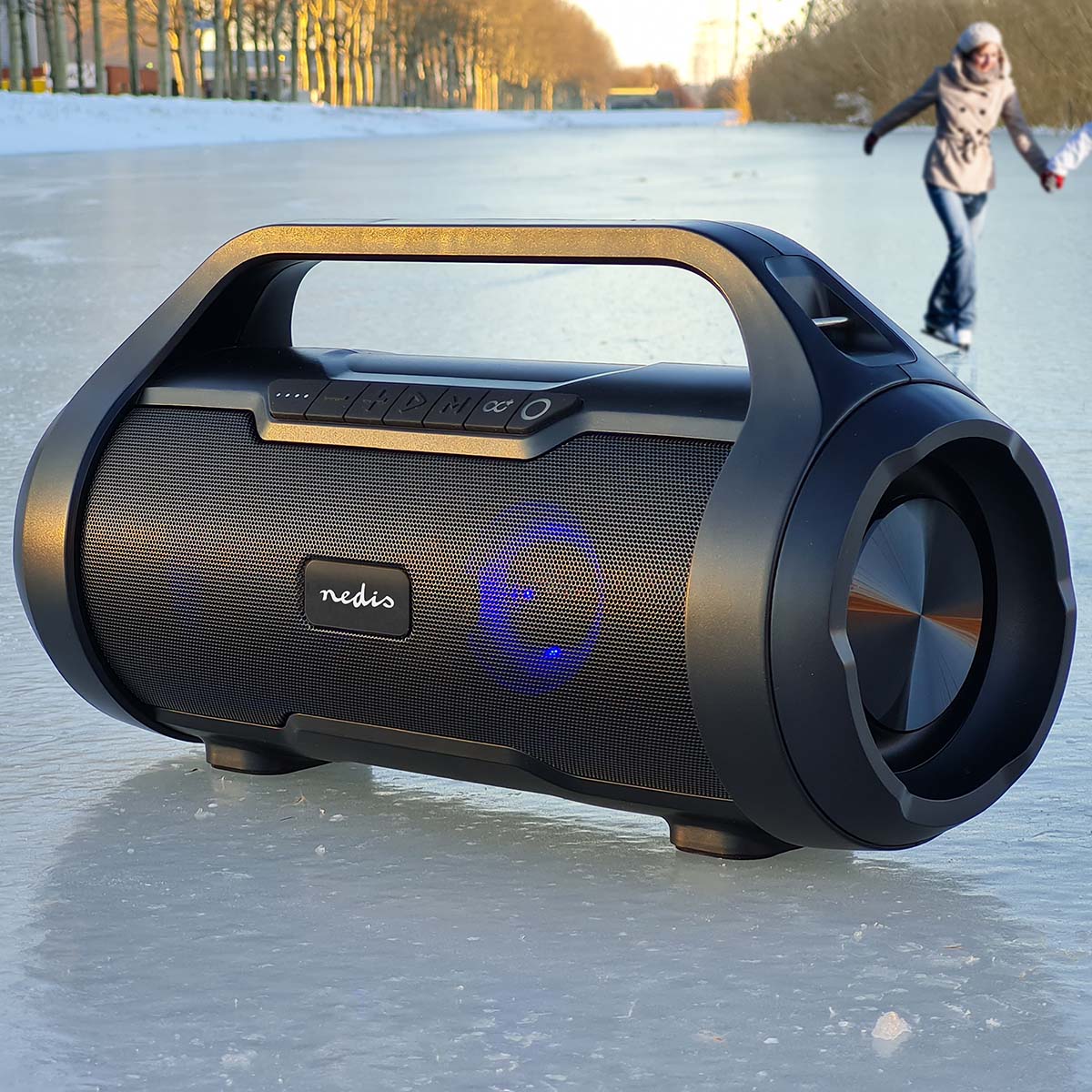 Bluetooth® Party Boombox | 6 Std | 2.0 | 120 W | Medienwiedergabe: AUX / Micro SD / USB | IPX5 | Verknüpfbar | Tragegriff | Partylicht | Schwarz