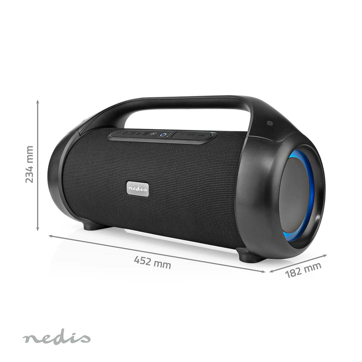 Bluetooth® Party Boombox | 9.5 Std | 2.1 | 120 W | Medienwiedergabe: AUX | IPX5 | Verknüpfbar | Tragegriff | Partylicht | Schwarz