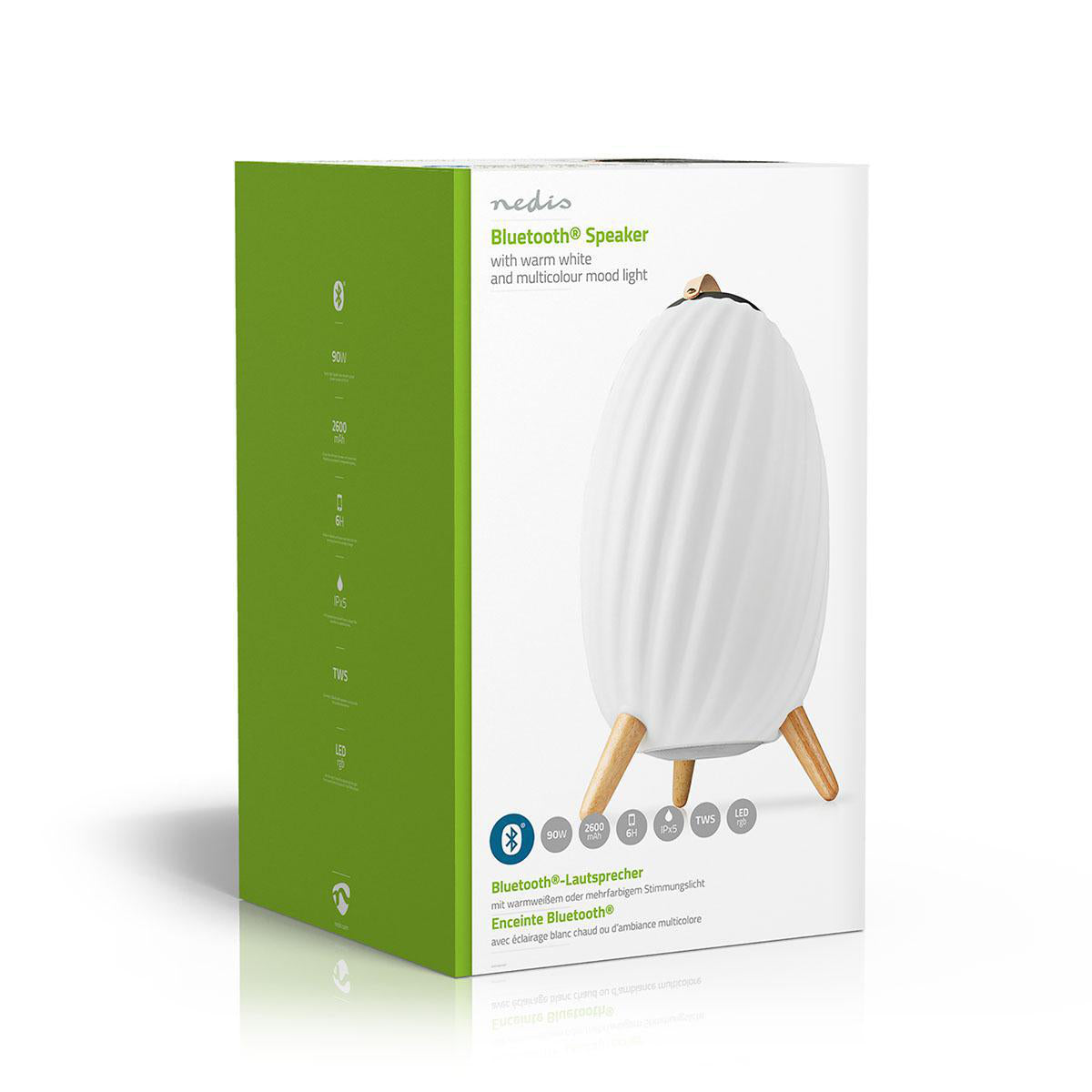 Bluetooth-Lautsprecher mit Mood Light | 6 Std | Ambiente Design | 90 W | Mono | RGB / Warmweiss | IPX5 | Verknüpfbar | Grau / Weiss