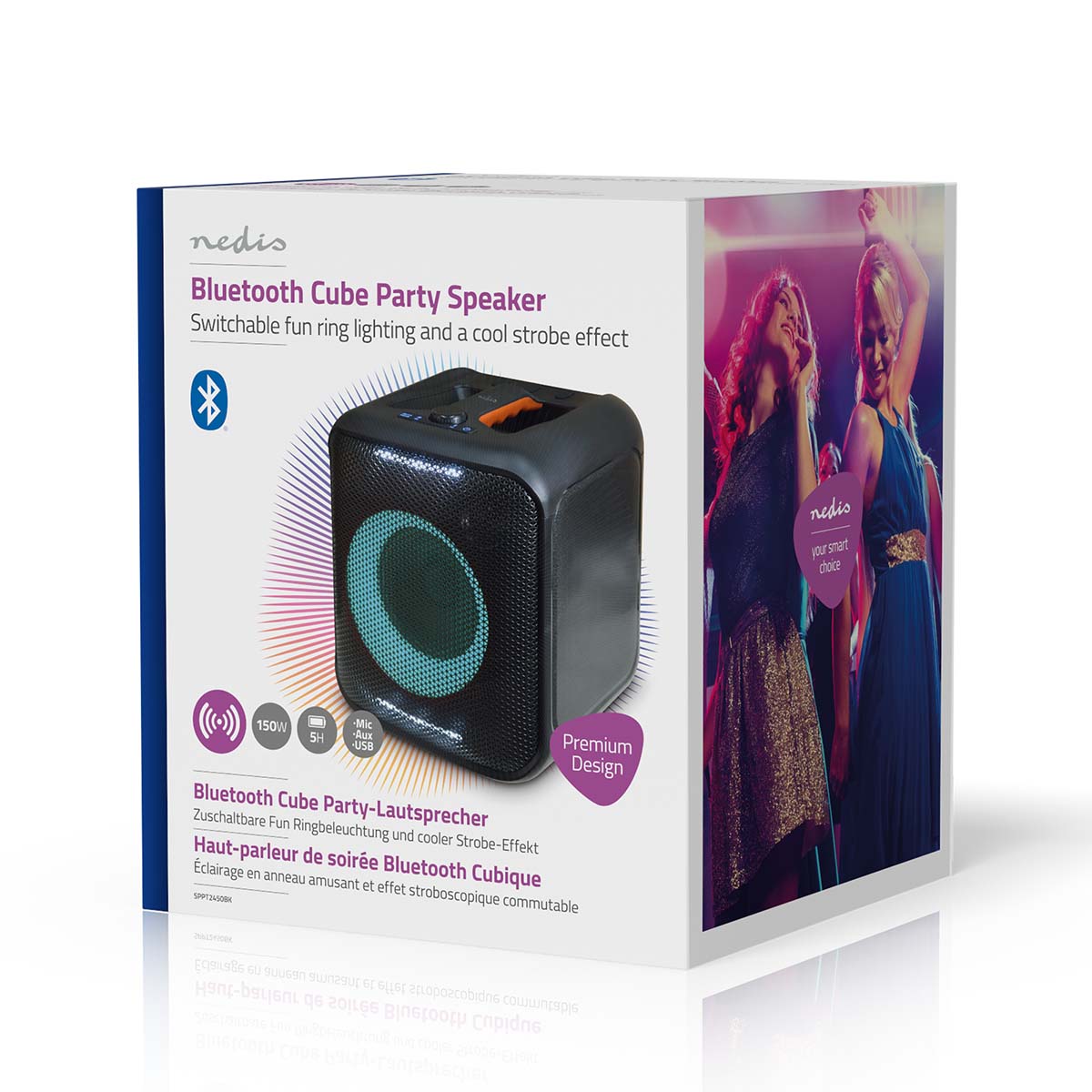 Bluetooth®-Party-Lautsprecher | max. Batteriespielzeit: 5 Std | 150 W | Tragegriff | Partylicht | Verknüpfbar | Equalizer | Orange / Schwarz