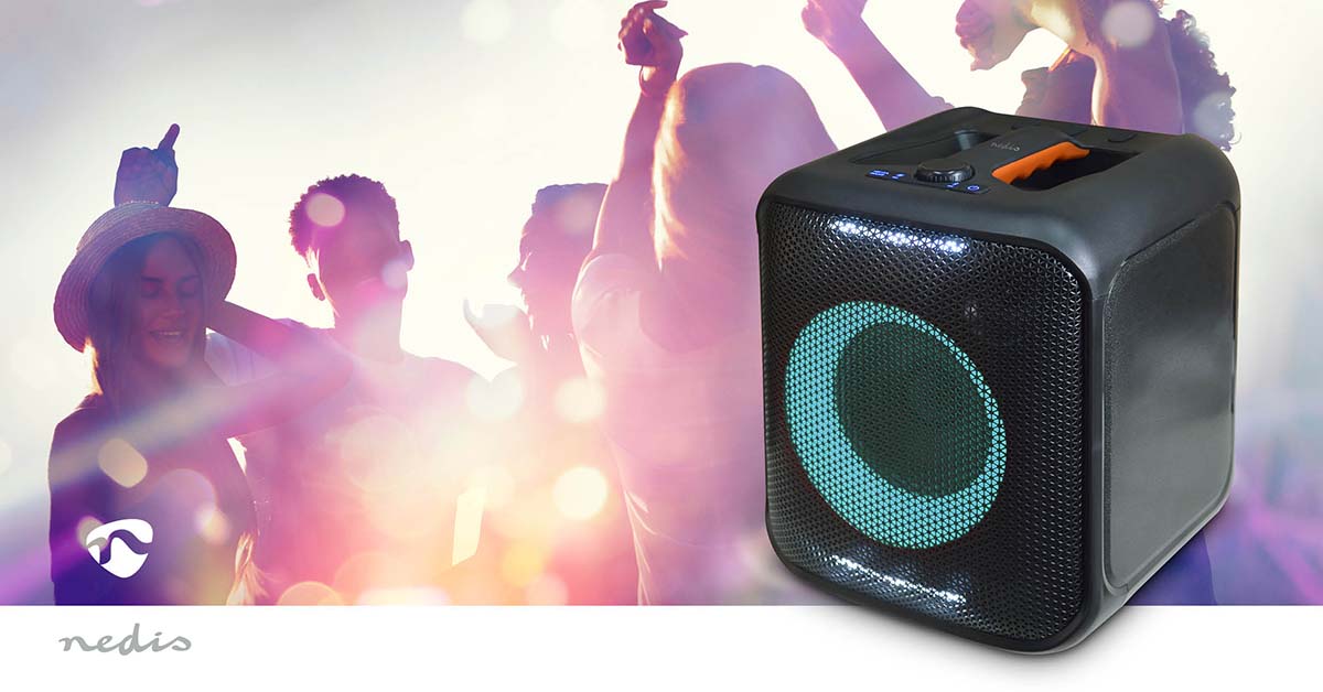 Bluetooth®-Party-Lautsprecher | max. Batteriespielzeit: 5 Std | 150 W | Tragegriff | Partylicht | Verknüpfbar | Equalizer | Orange / Schwarz