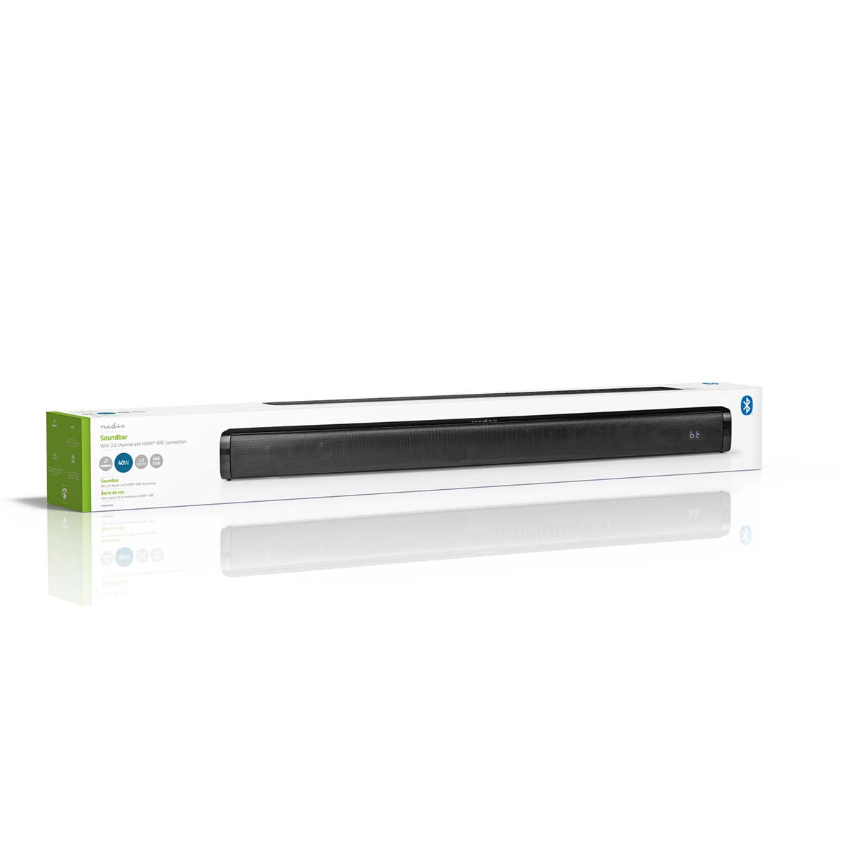 Soundbar | 2.0 | DSP-Programme | 40 W | 1x 3.5 mm / 1x Coax Audio / 1x Optisch / 1x USB | 1x HDMI (mit ARC) | Bluetooth® | Montierbar | Schwarz