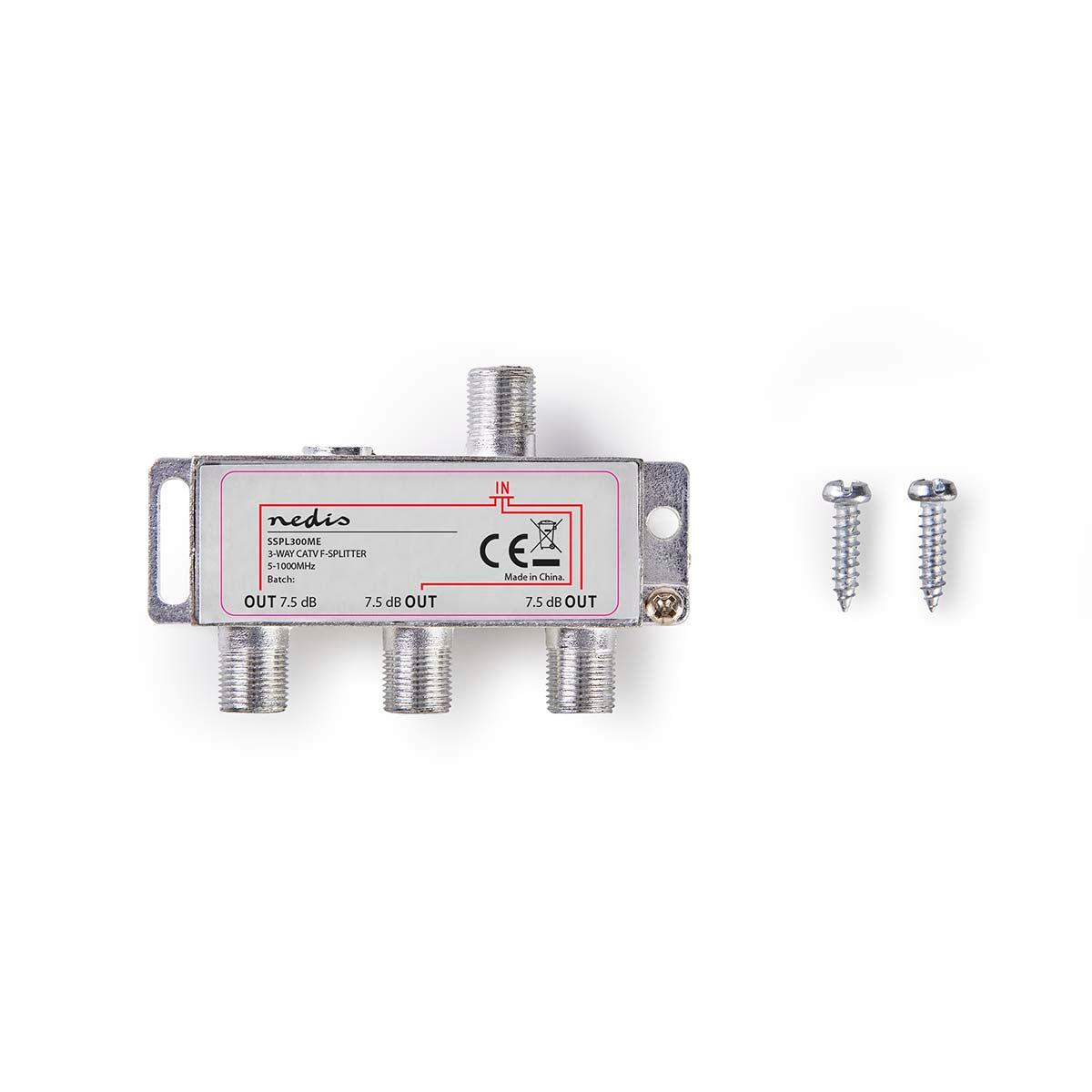 CATV-Splitter | 5 - 1000 MHz | Einführungsverlust: 6.8 dB | Anzahl der Ausgänge: 3 | 75 Ohm | Zinklegierung